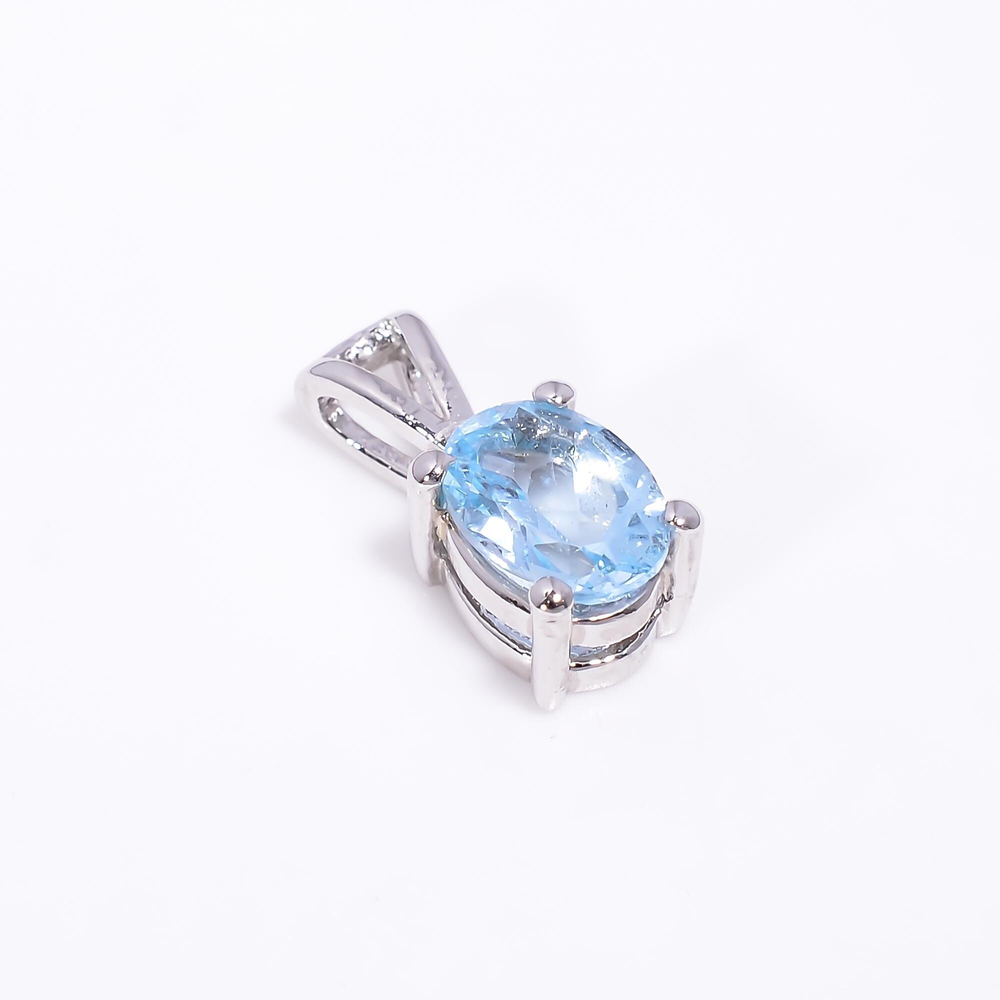 Sky Blue Topaz Pendant: Handmade Sterling Silver Oval Jewelry (6x8mm)
