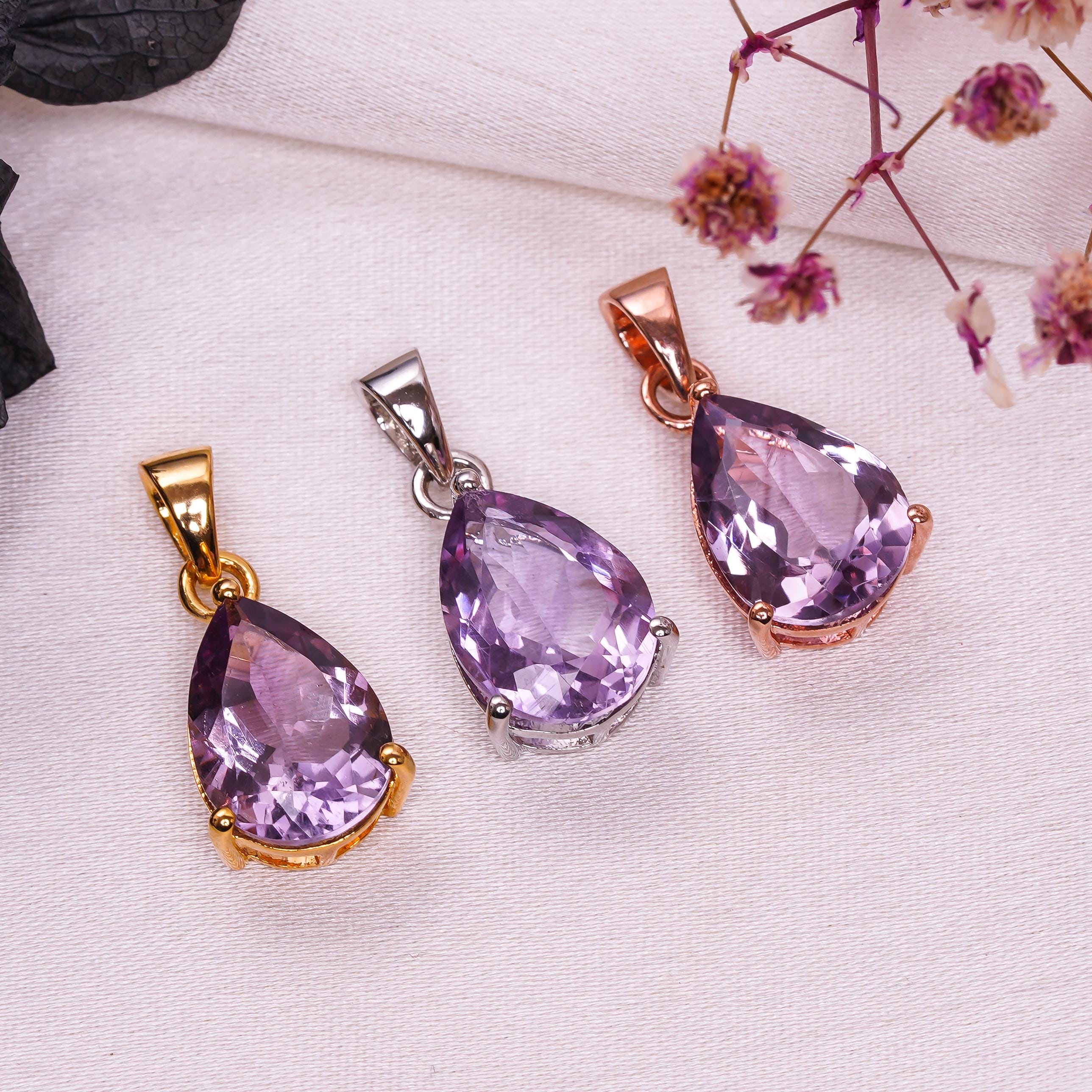 Amethyst Pear Pendant: Handmade 925 Sterling Silver Bohemian Jewelry