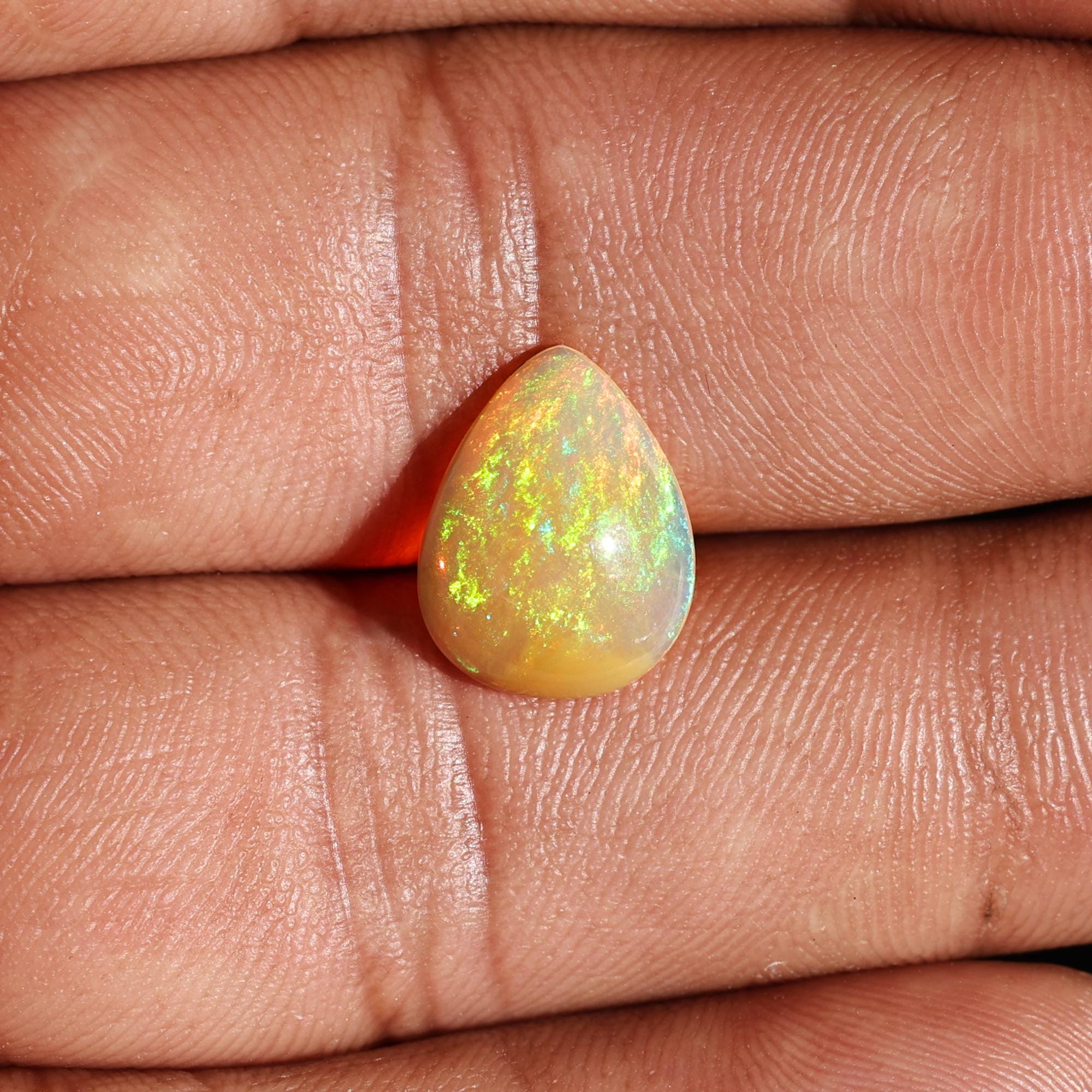 2.50 Carat White Ethiopian Opal Cabochon Pear Shape: Loose Gemstone for Jewelry
