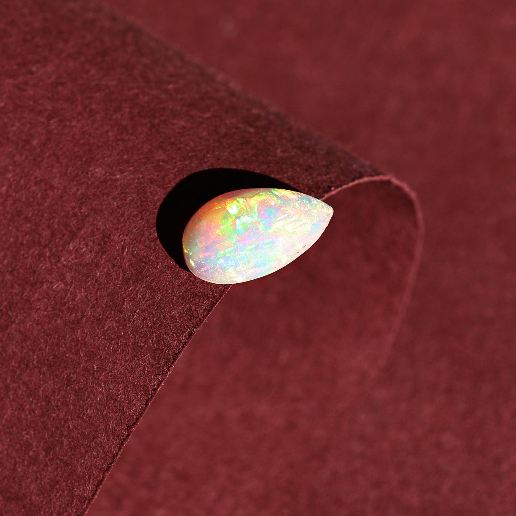 1.75 Carat White Ethiopian Fire Opal Gemstone: Pear Cabochon for Jewelry