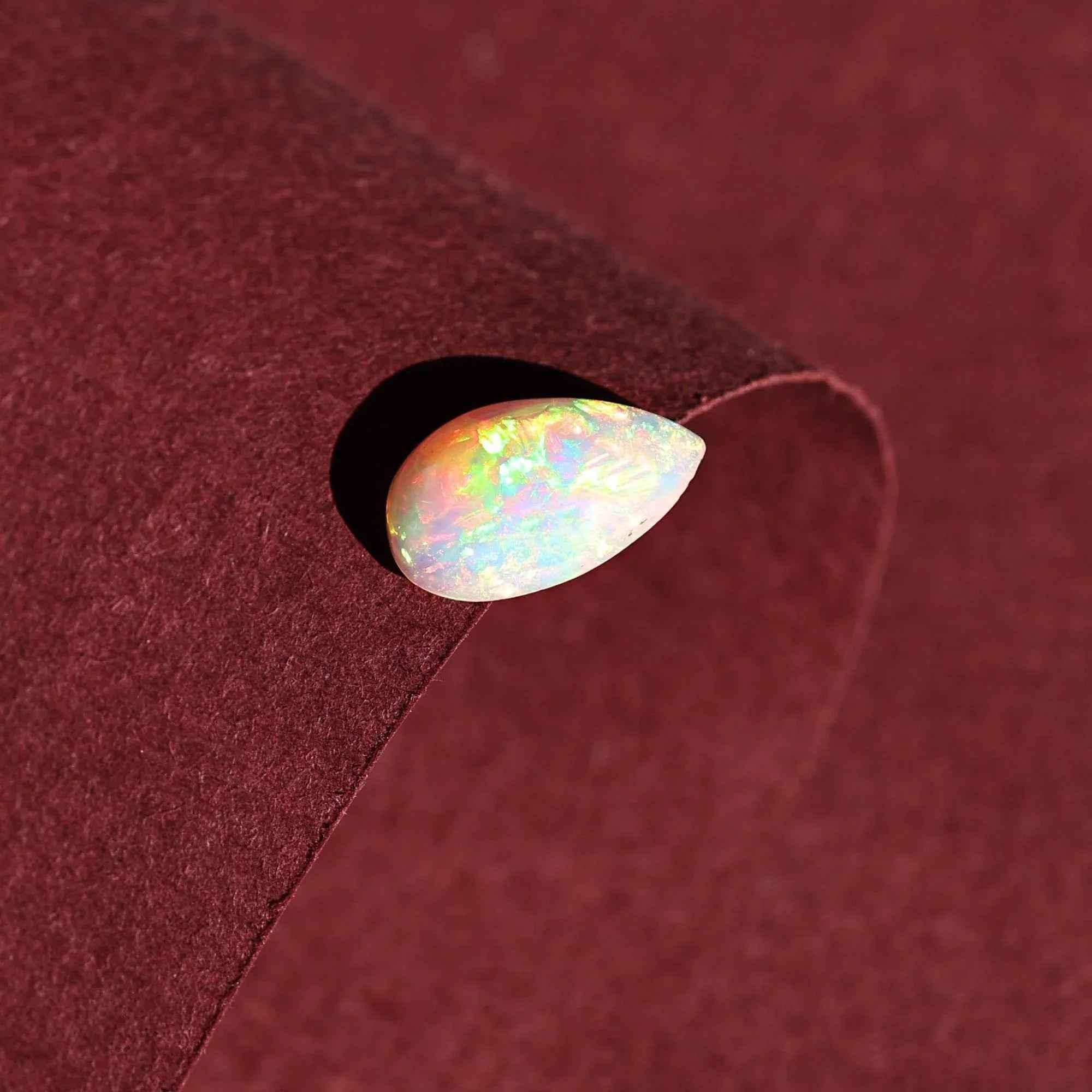 1.75 Carat White Ethiopian Fire Opal Pear Cabochon Gemstone for Jewelry Making loose gemstones