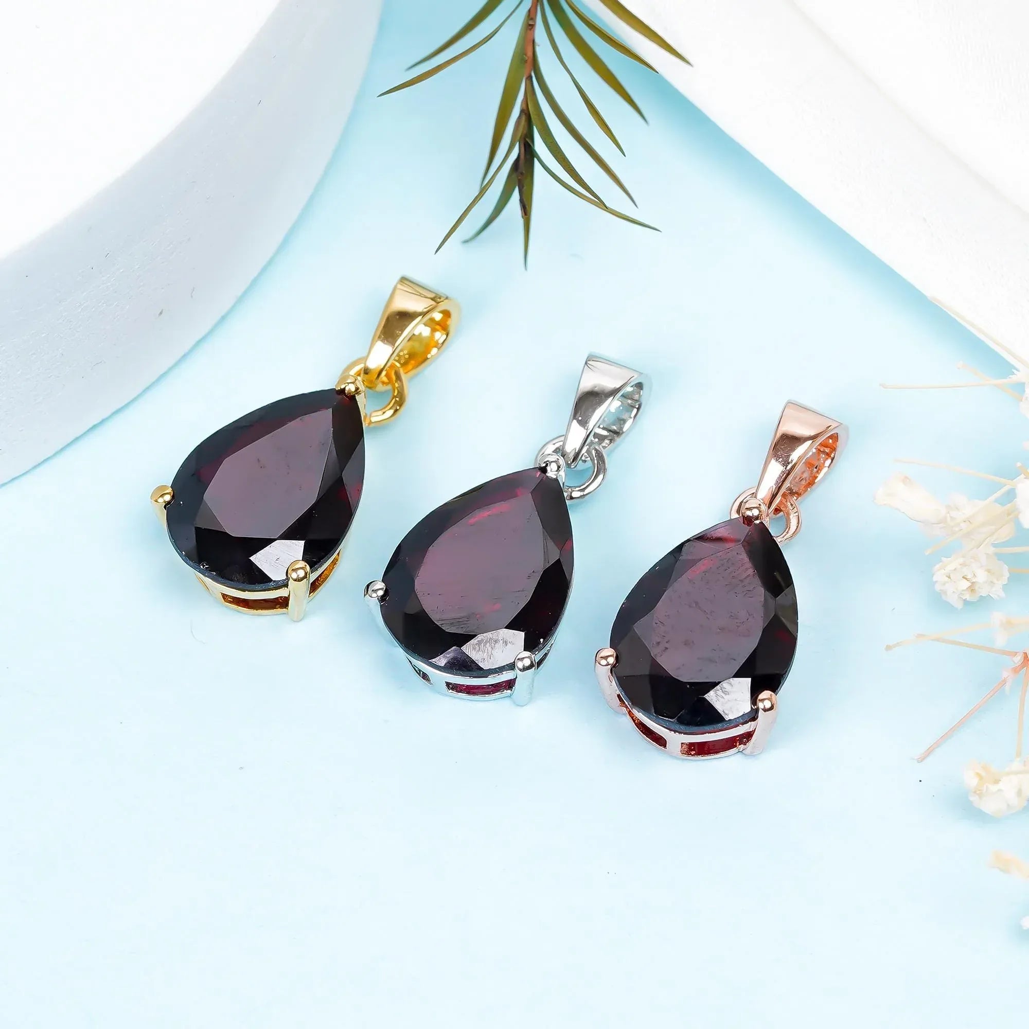 Garnet Teardrop Pendant: 925 Sterling Silver January Birthstone Jewelry