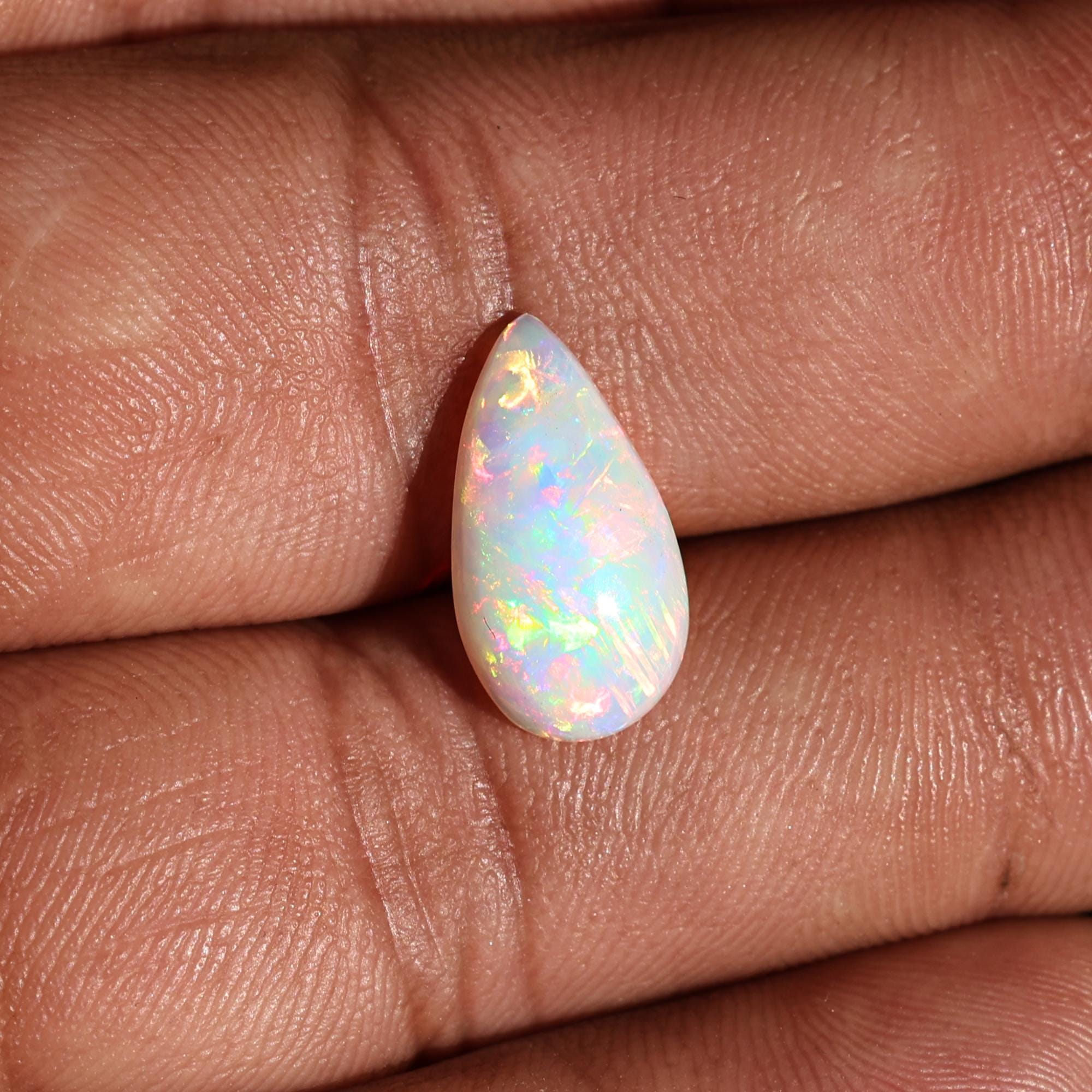 White Ethiopian Opal 2.50 Carat Pear Cabochon Gemstone for Fine Jewelry Making