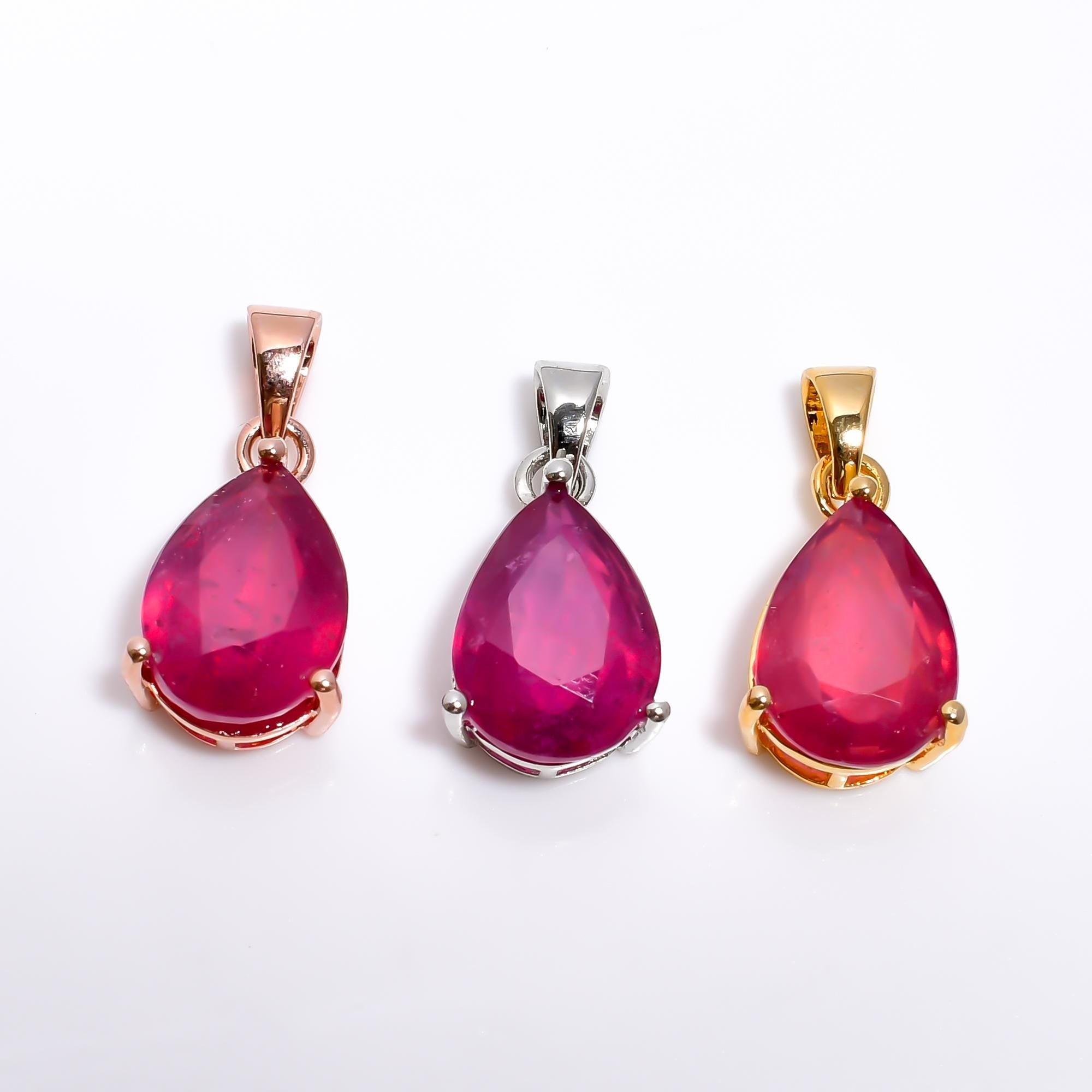 Ruby Pear Pendant: 925 Sterling Silver, July Birthstone