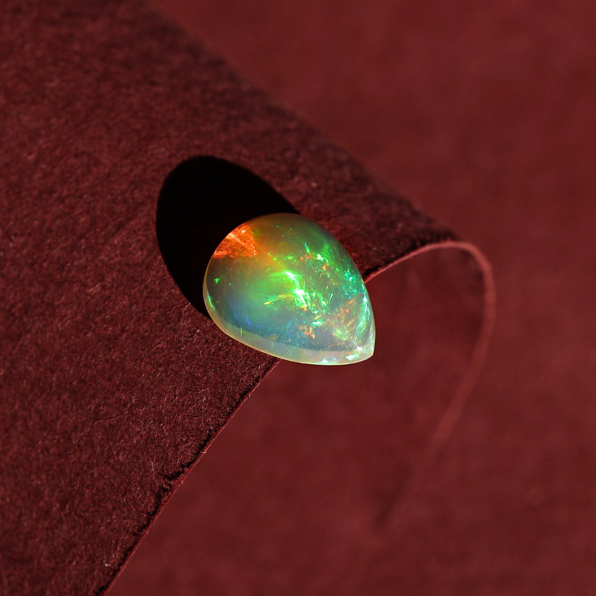 Natural Ethiopian Welo Opal: 2.15 Carat Pear Cabochon, Multi-Fire Gemstone Making Pendant & Ring