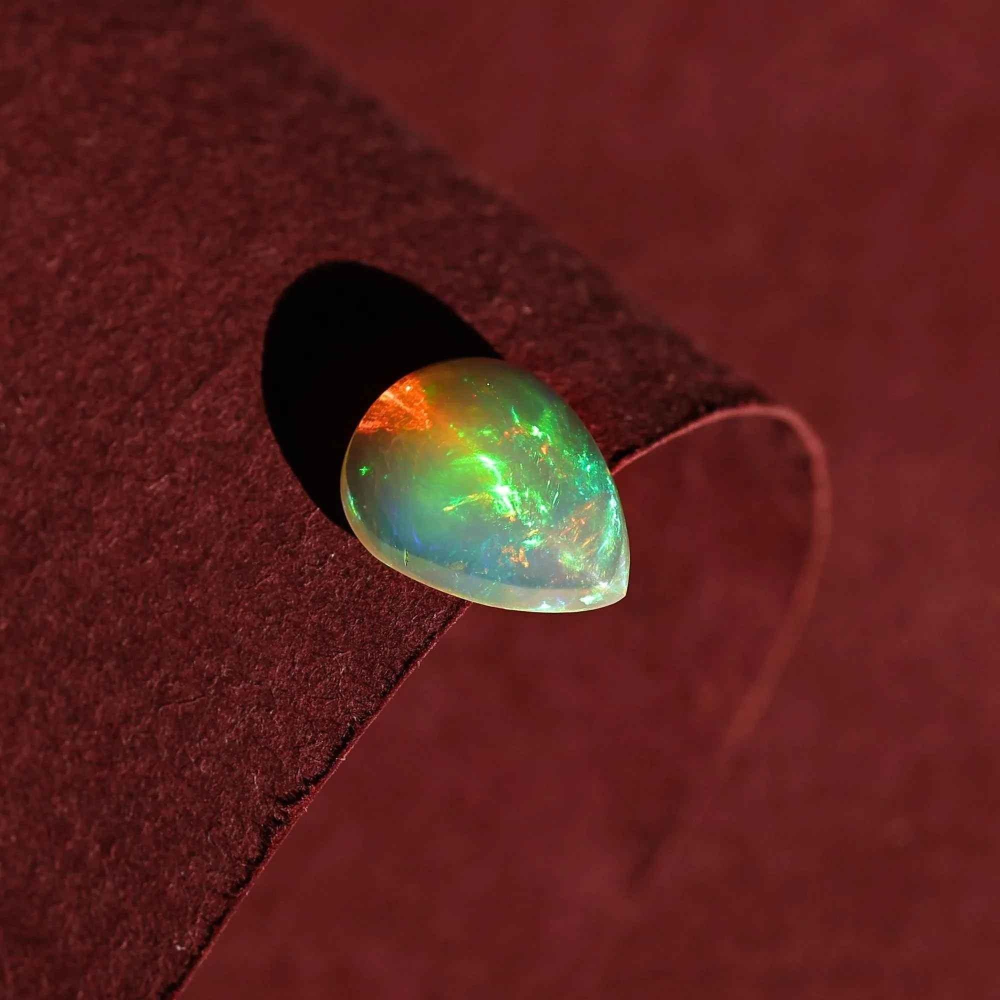 Natural Ethiopian Welo Opal Cabochon 2.15 Carat Pear | Multi-Fire Gemstone for Pendant & Ring Design loose gemstones