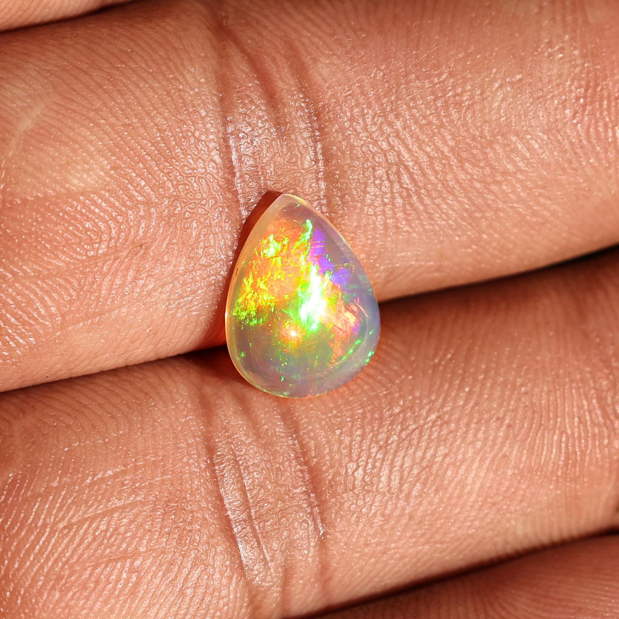 Natural Ethiopian Welo Opal: 2.15 Carat Pear Cabochon, Multi-Fire Gemstone Making Pendant & Ring