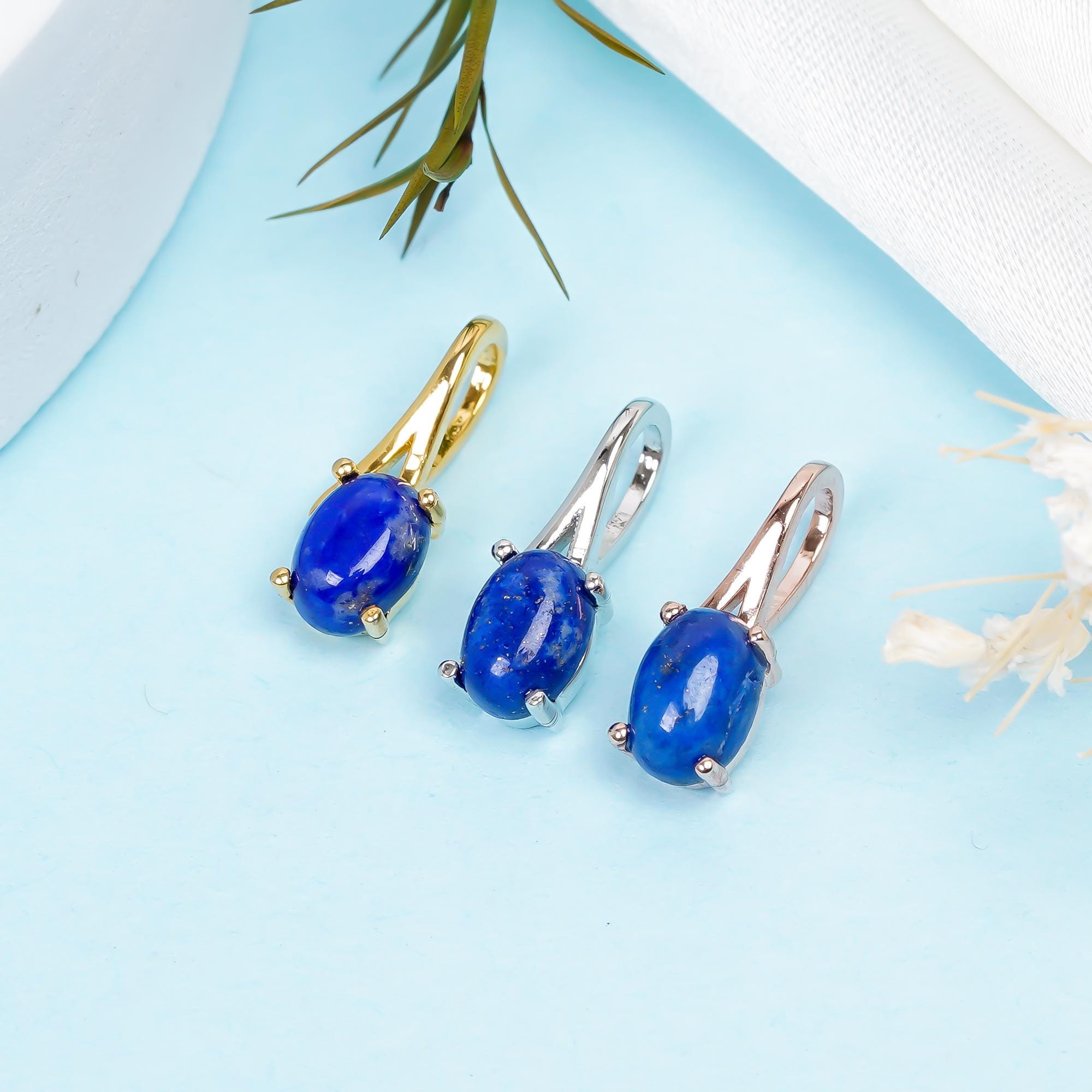 Lapis Lazuli Pendant: 925 Sterling Silver, Yellow Gold Finish