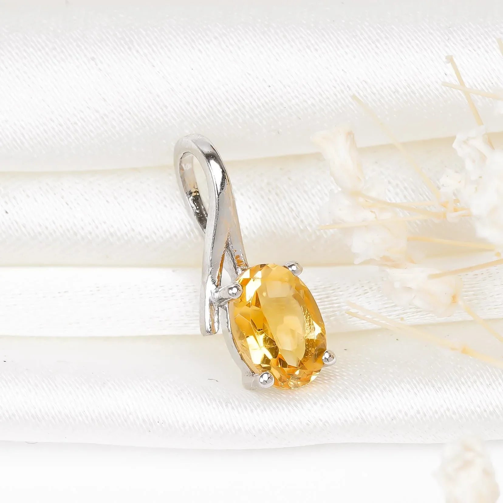 Handmade Sterling Silver Citrine Pendant: Oval Birthstone Jewelry - Himalya Quartz