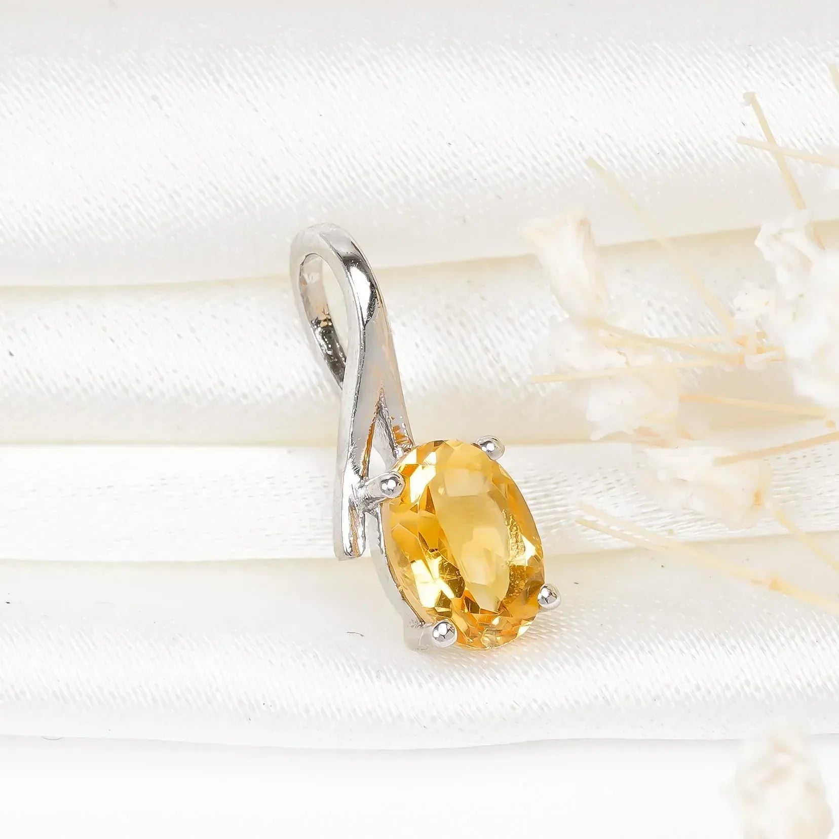 Handmade Sterling Silver Citrine Pendant: Oval Birthstone Jewelry Jewelry