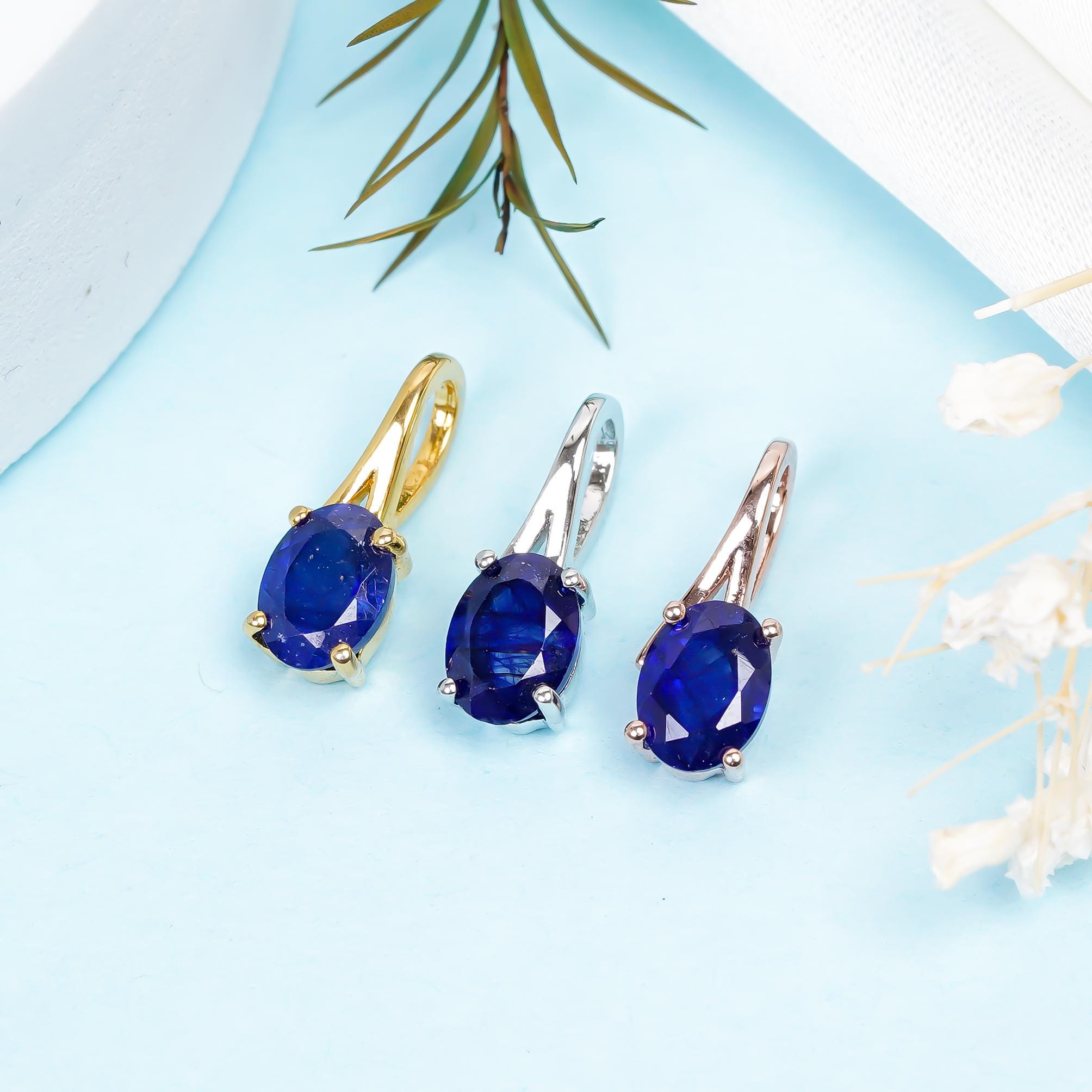 Oval Blue Sapphire Pendant: Handmade Sterling Silver Gemstone Jewelry