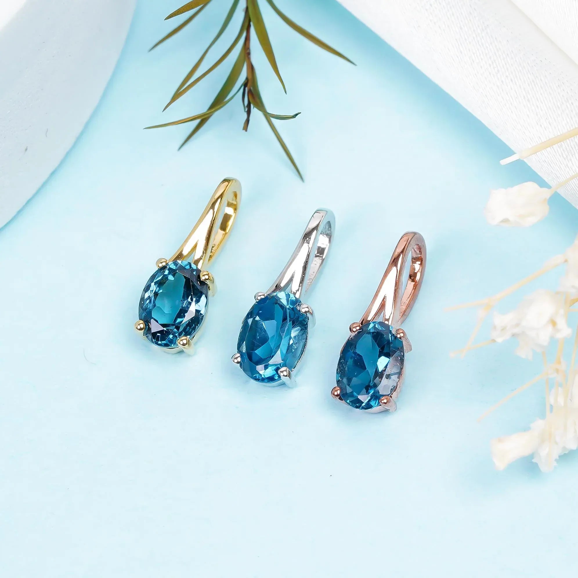 London Blue Topaz Pendant: Handmade Sterling Silver Oval Gemstone Jewelry