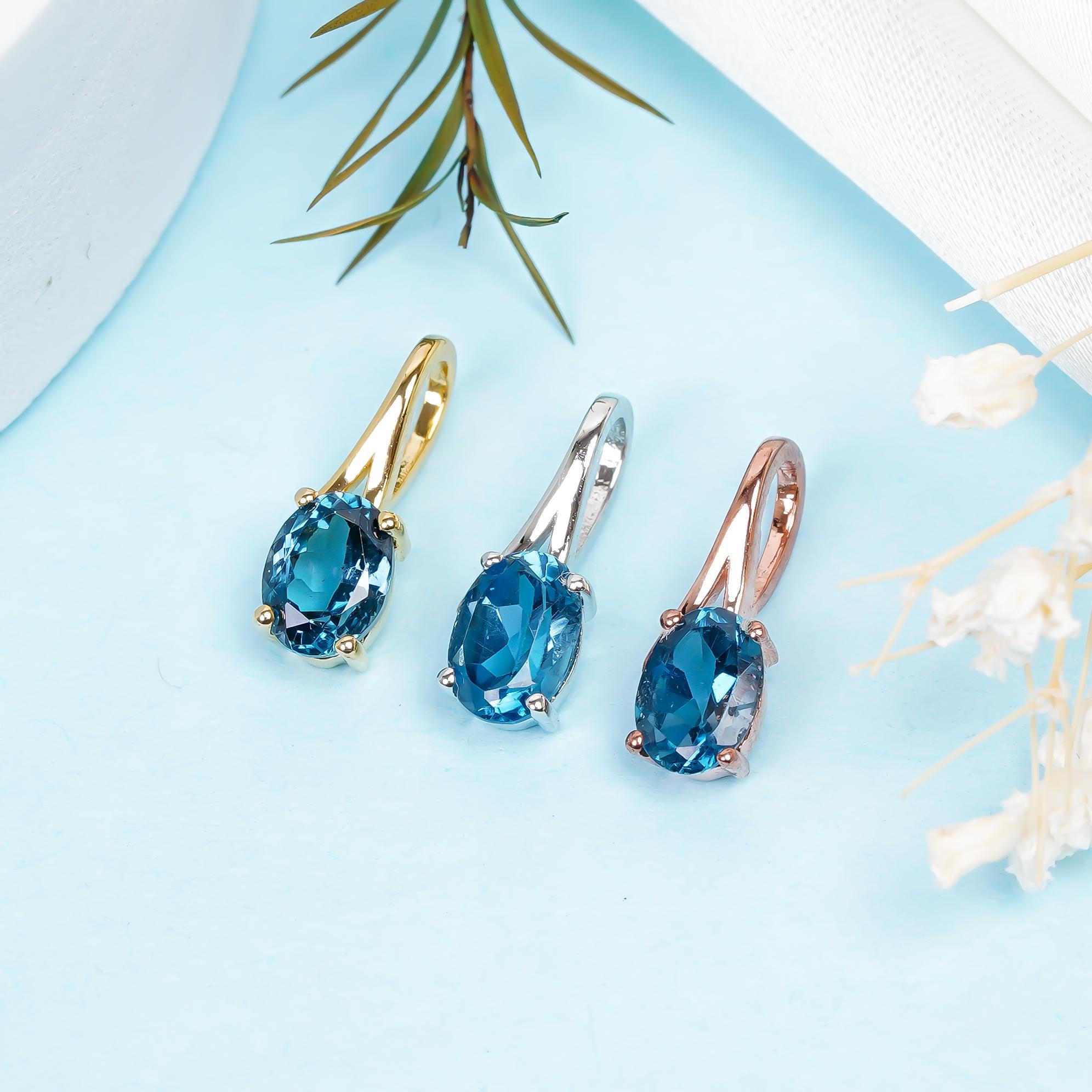 London Blue Topaz Pendant: Handmade Sterling Silver Oval Gemstone