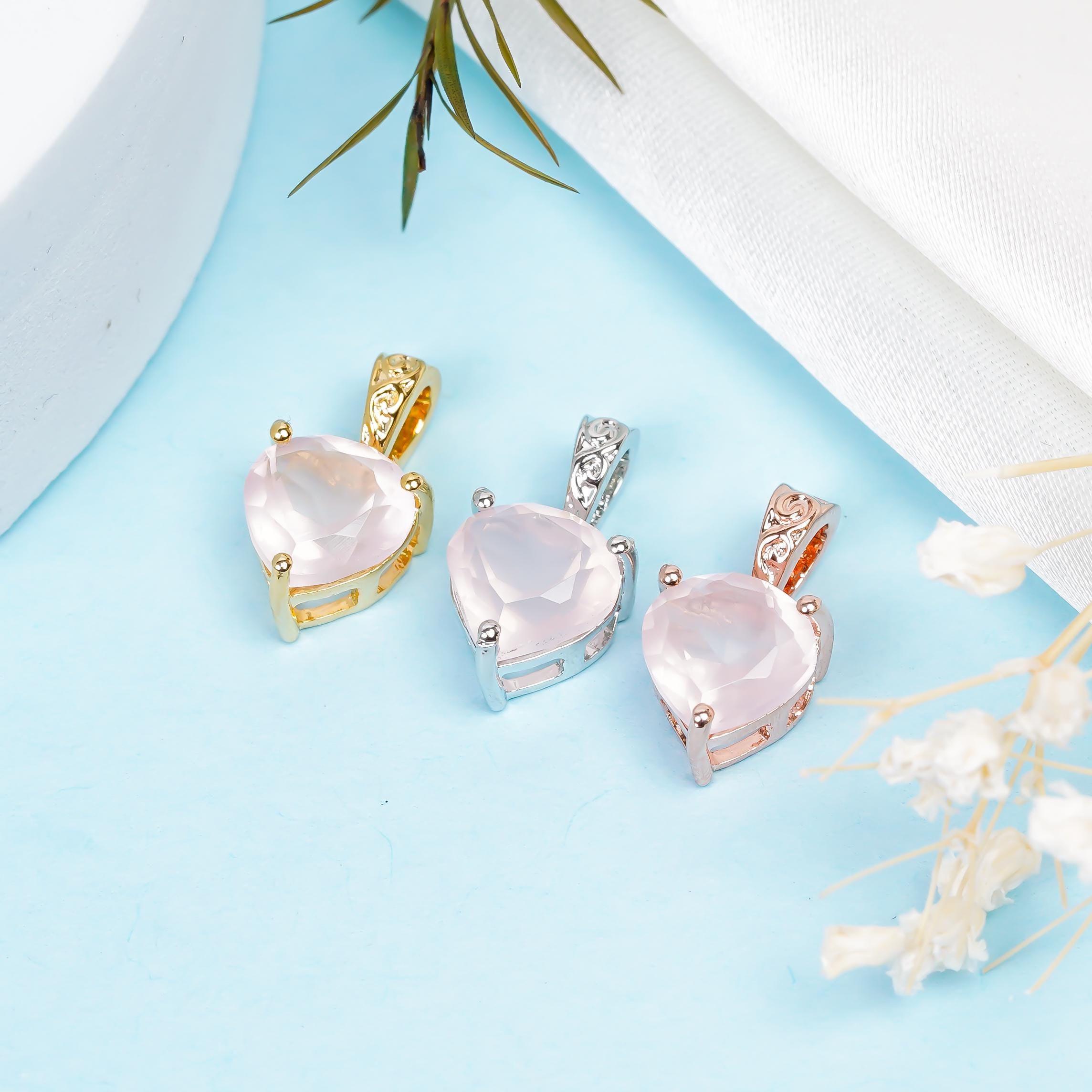 Rose Quartz Silver Pendant – Heart Stone, Love Crystal, Handmade Necklace