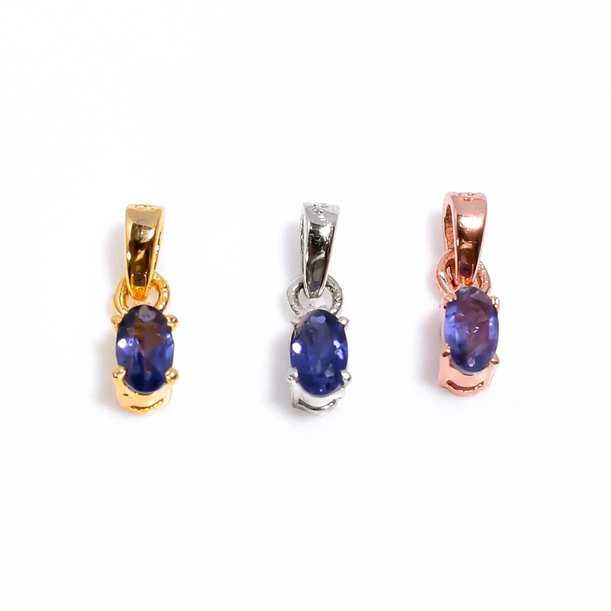 Handmade Iolite Gemstone Pendant: 925 Sterling Silver & Yellow Gold Jewelry
