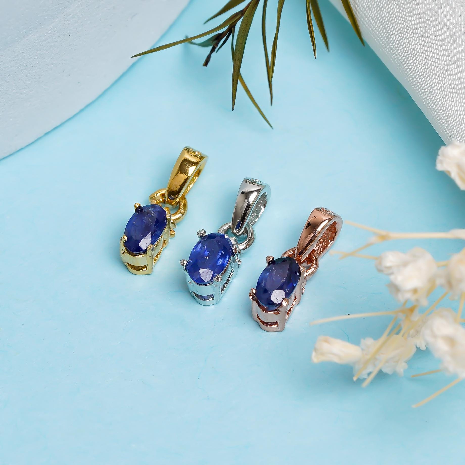 Handmade Blue Sapphire Pendant: 925 Sterling Silver Jewelry