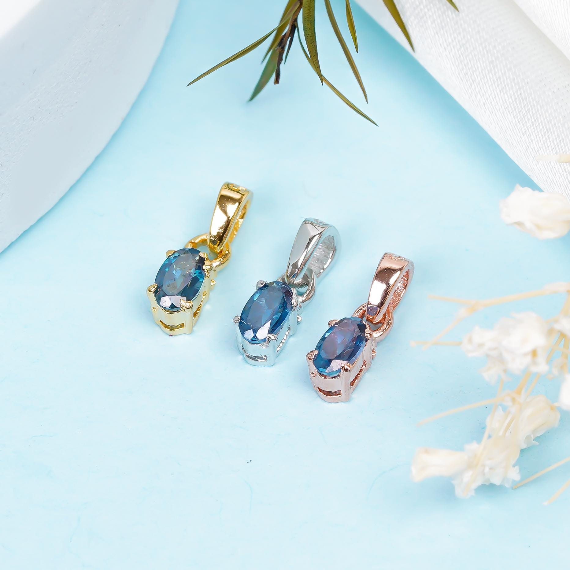 London Blue Topaz Pendant: Handmade 925 Sterling Silver, Oval Cut