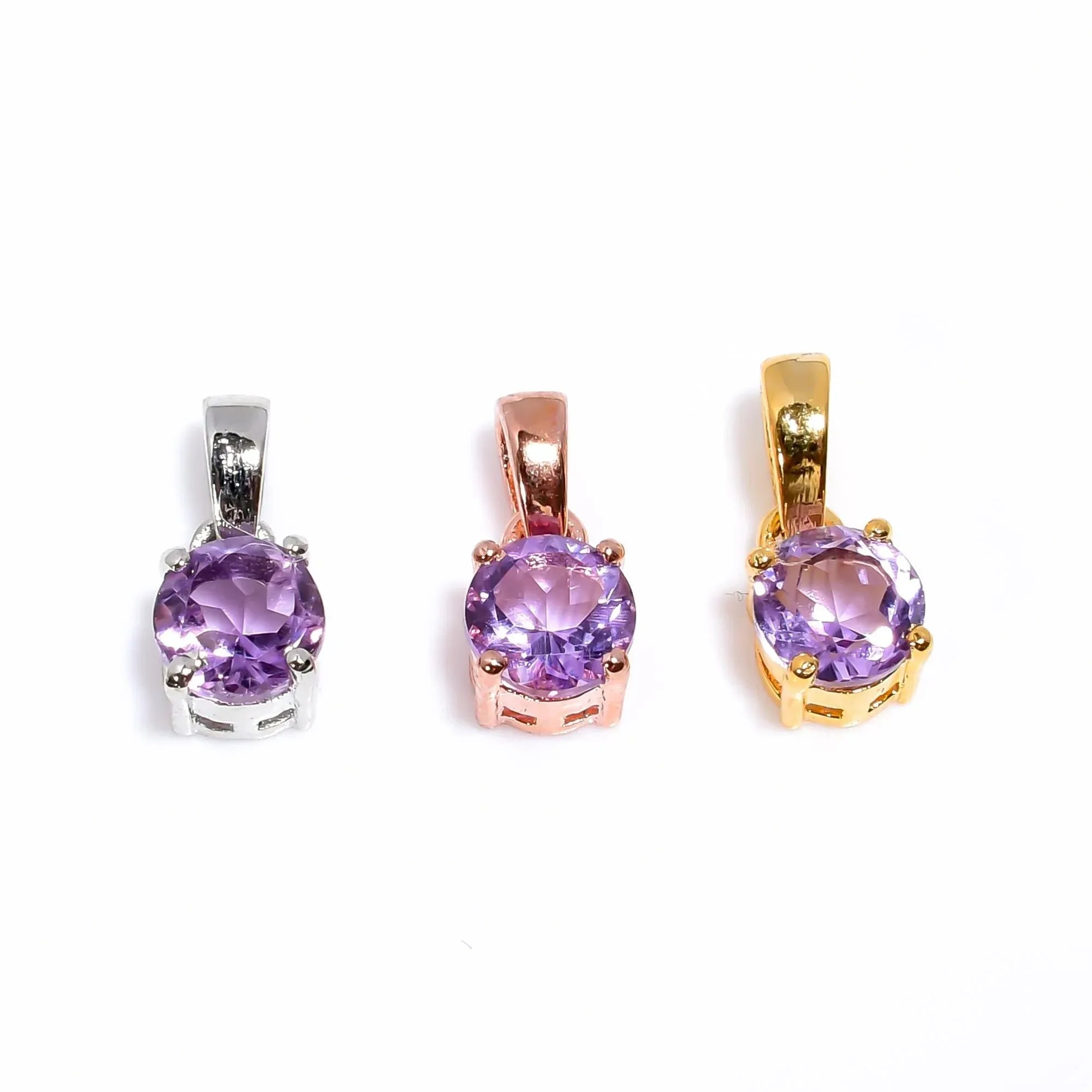 Amethyst 925 Silver Pendant: Round February Birthstone, 6mm Gemstone Jewelry