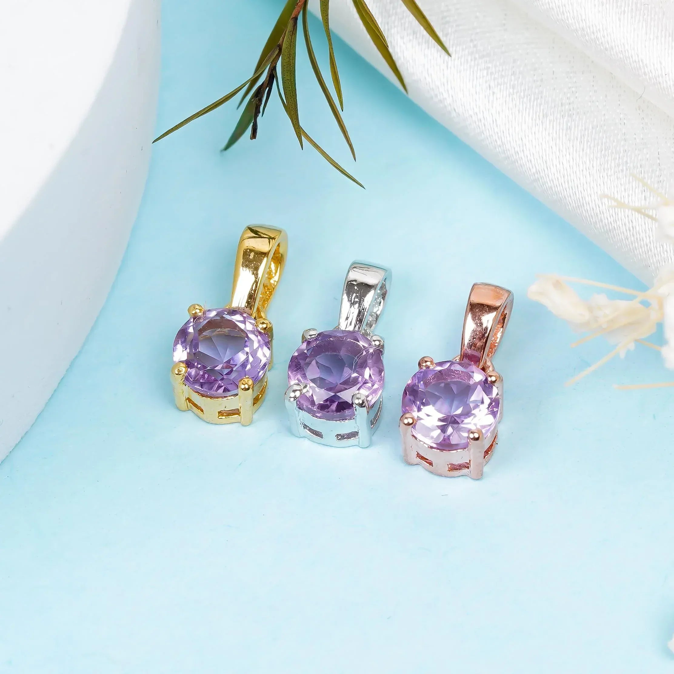 Amethyst 925 Silver Pendant: Round February Birthstone, 6mm Gemstone Jewelry