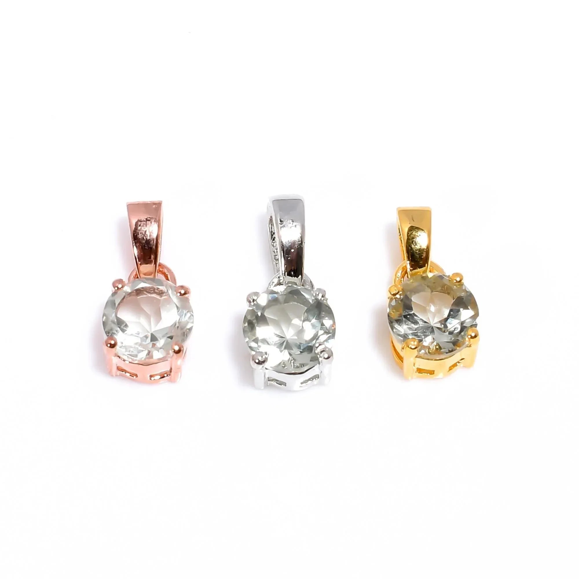 Green Amethyst 925 Sterling Silver Pendant - Handmade 6mm Round Jewelry