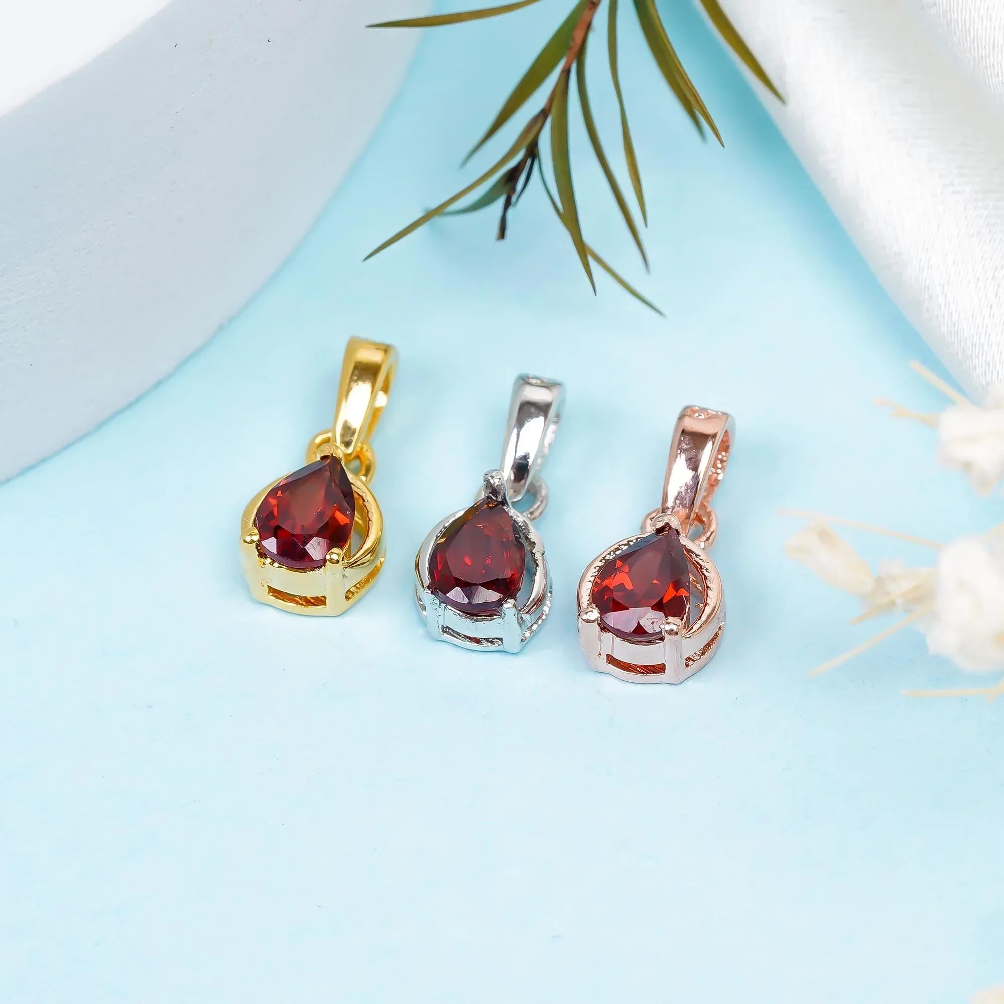 Dainty Garnet Teardrop Pendant: Sterling Silver January Birthstone Necklace Jewelry