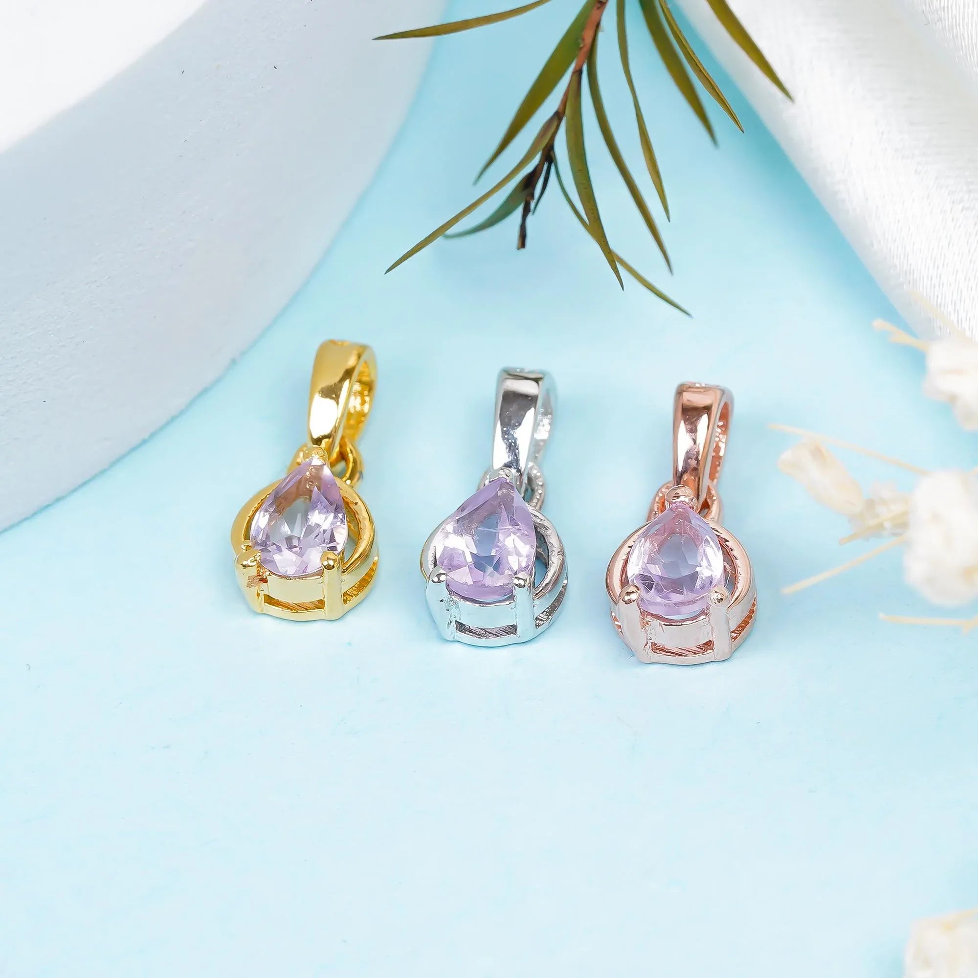 Pink Amethyst Pear Pendant: 925 Sterling Silver February Birthstone - Himalya Quartz