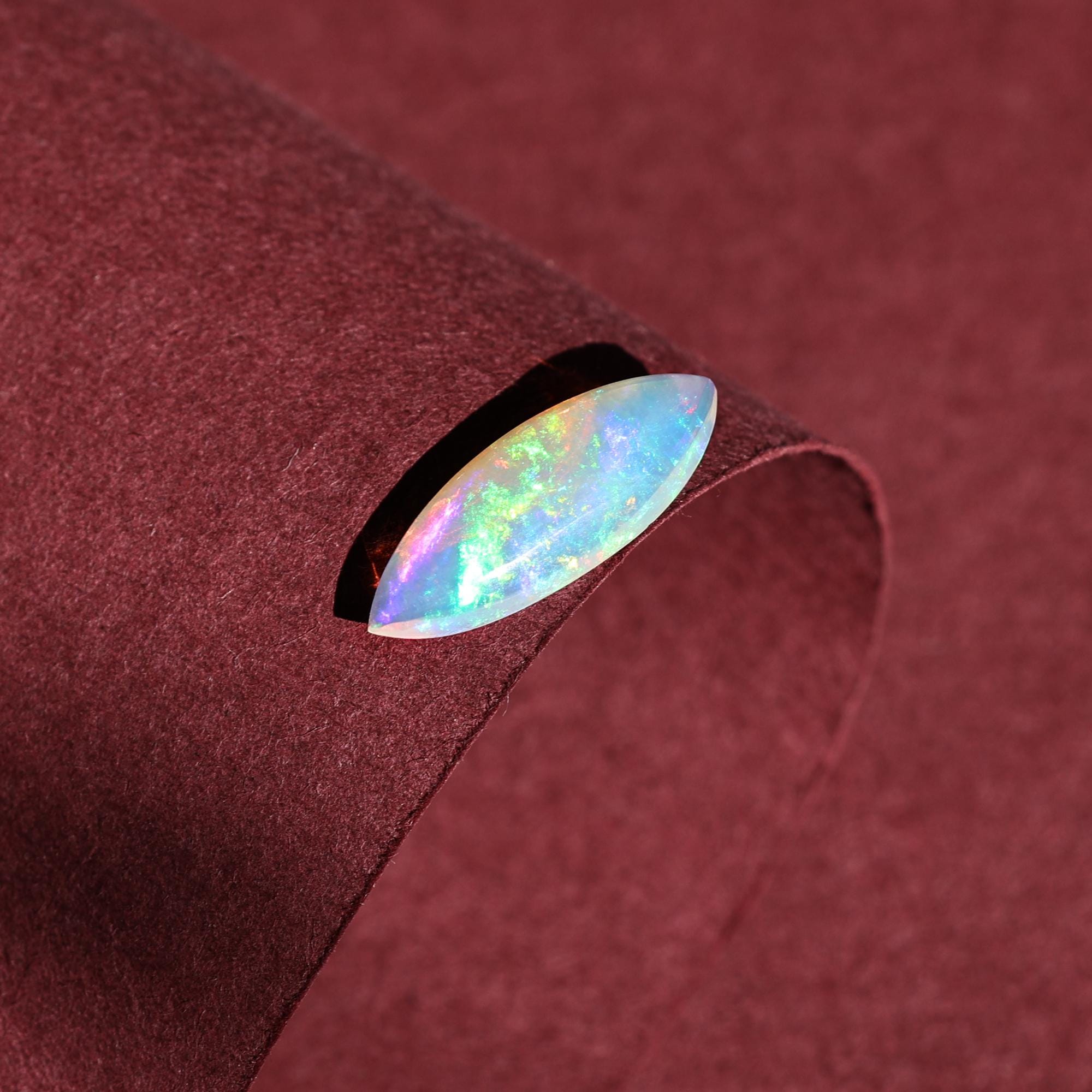 Ethiopian Fire Opal Gemstone: 1.90 Carat Marquise Cabochon