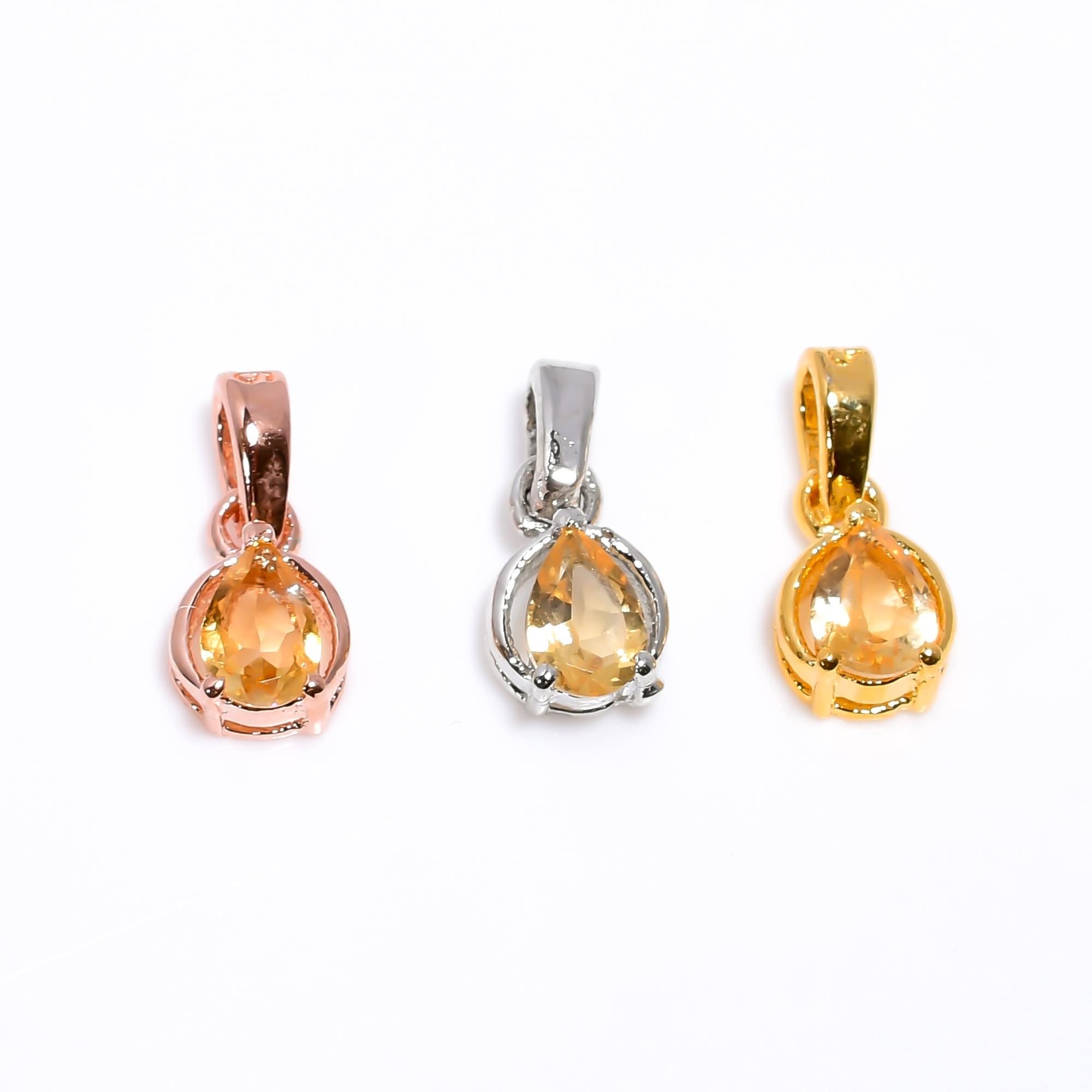 Handmade Citrine Gemstone Pendant: 925 Sterling Silver, Rose Gold Finish