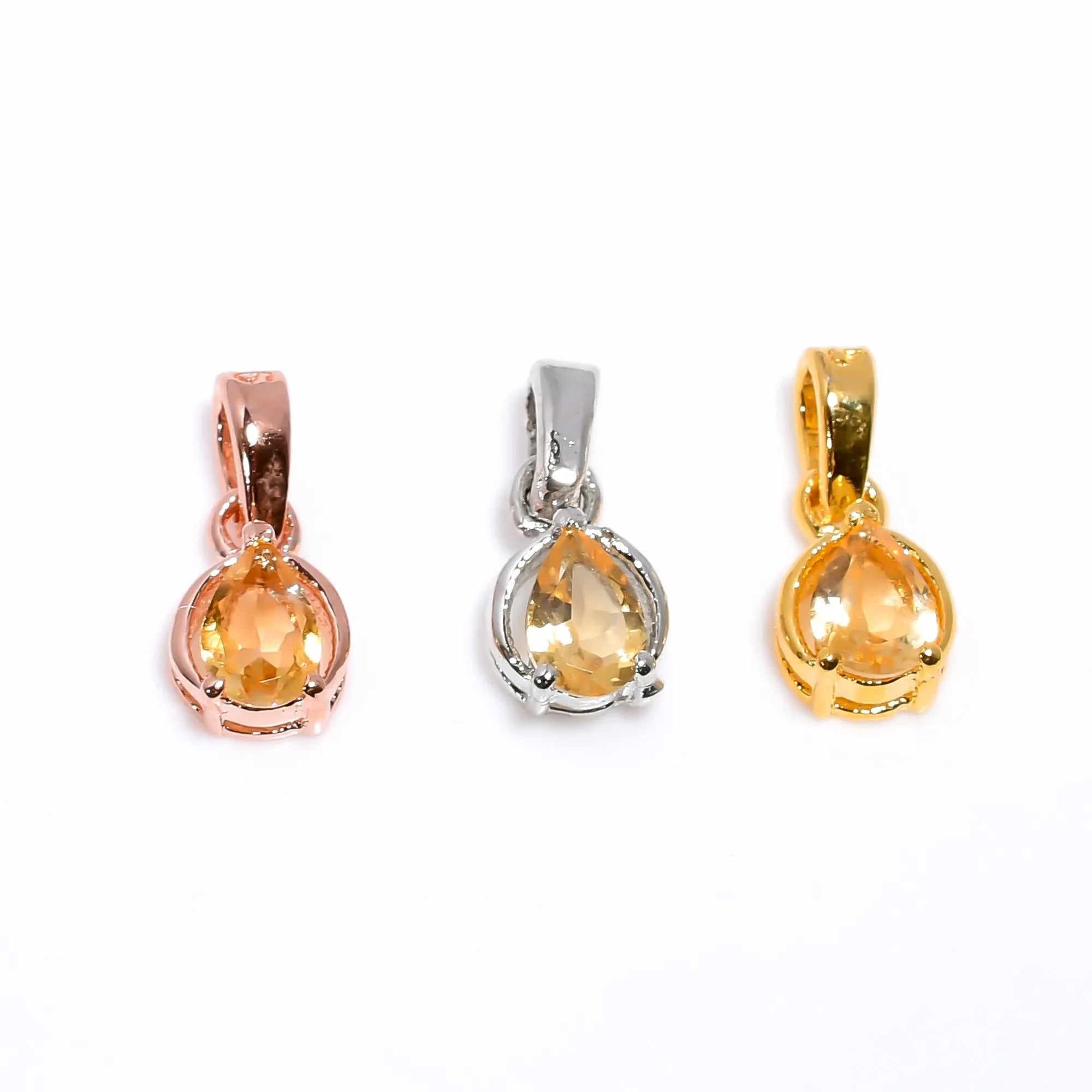 Handmade Citrine Gemstone Pendant: 925 Sterling Silver, Rose Gold Finish - Himalya Quartz