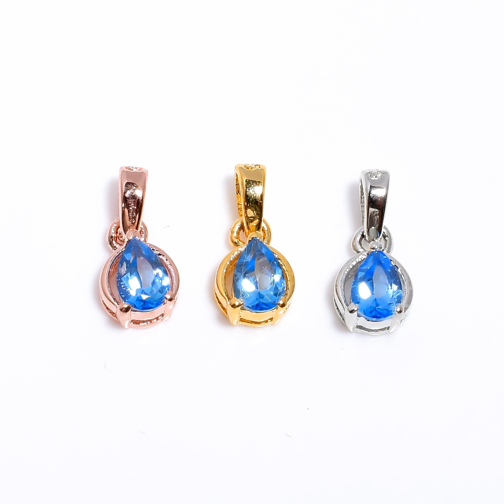 Handmade 925 Sterling Silver Swiss Blue Topaz Pear Pendant