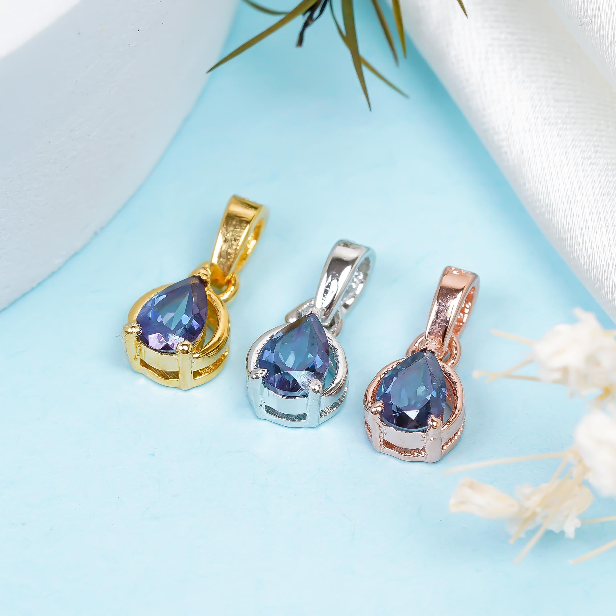 Handmade London Blue Topaz Pendant: 925 Sterling Silver Pear Gemstone