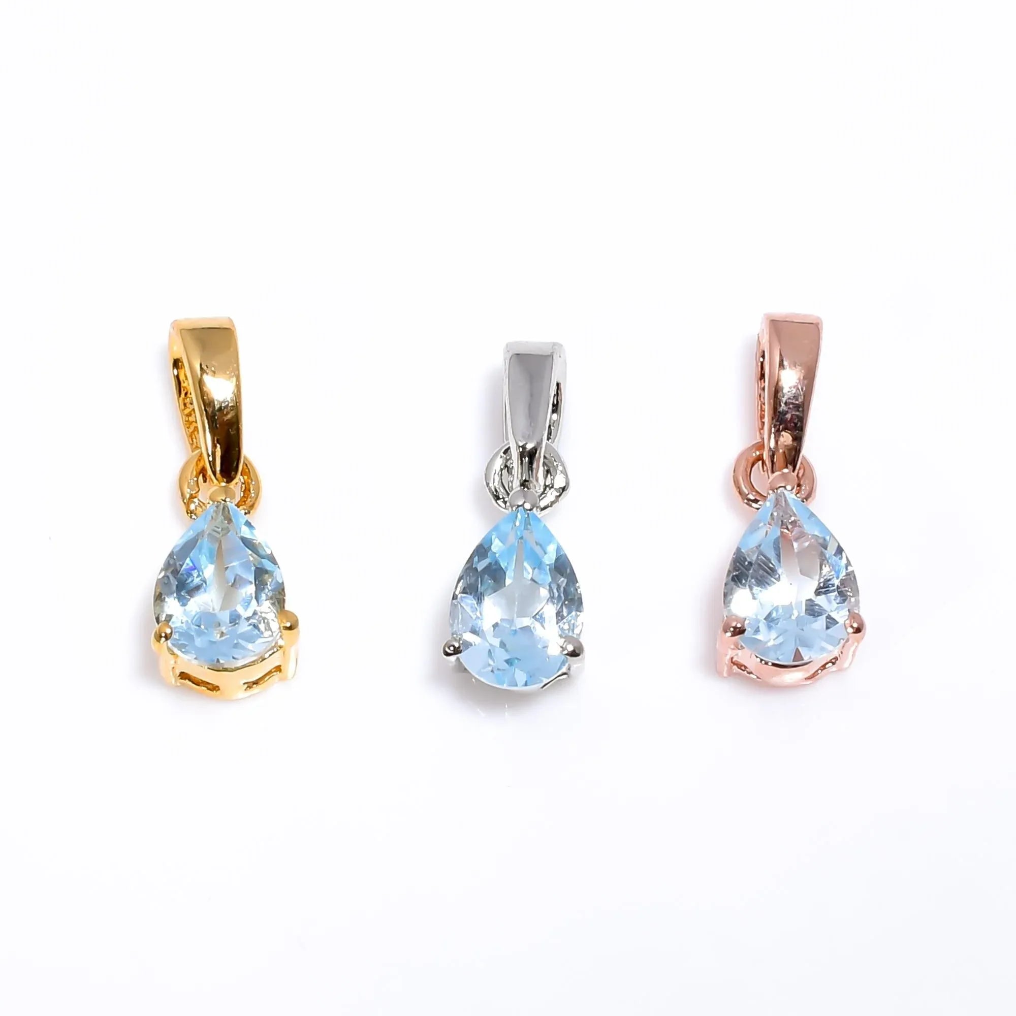 Handmade Sky Blue Topaz Pendant: 925 Sterling Silver Teardrop (5x7mm) - Himalya Quartz