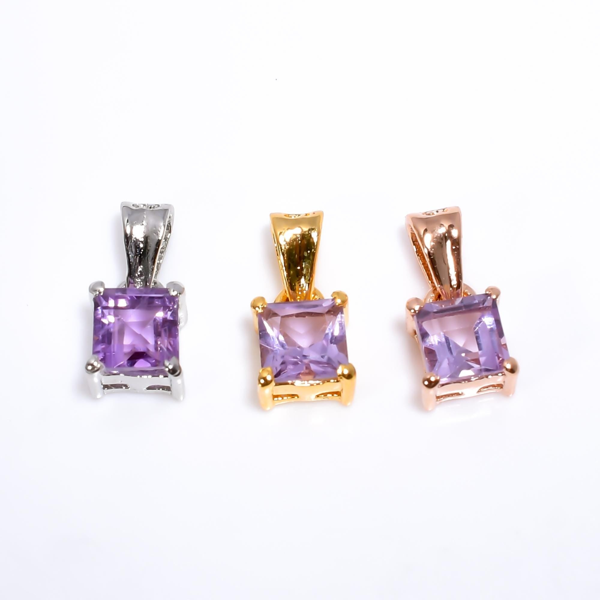 Pink Amethyst Pendant: Square Gemstone, 925 Sterling Silver, Handmade