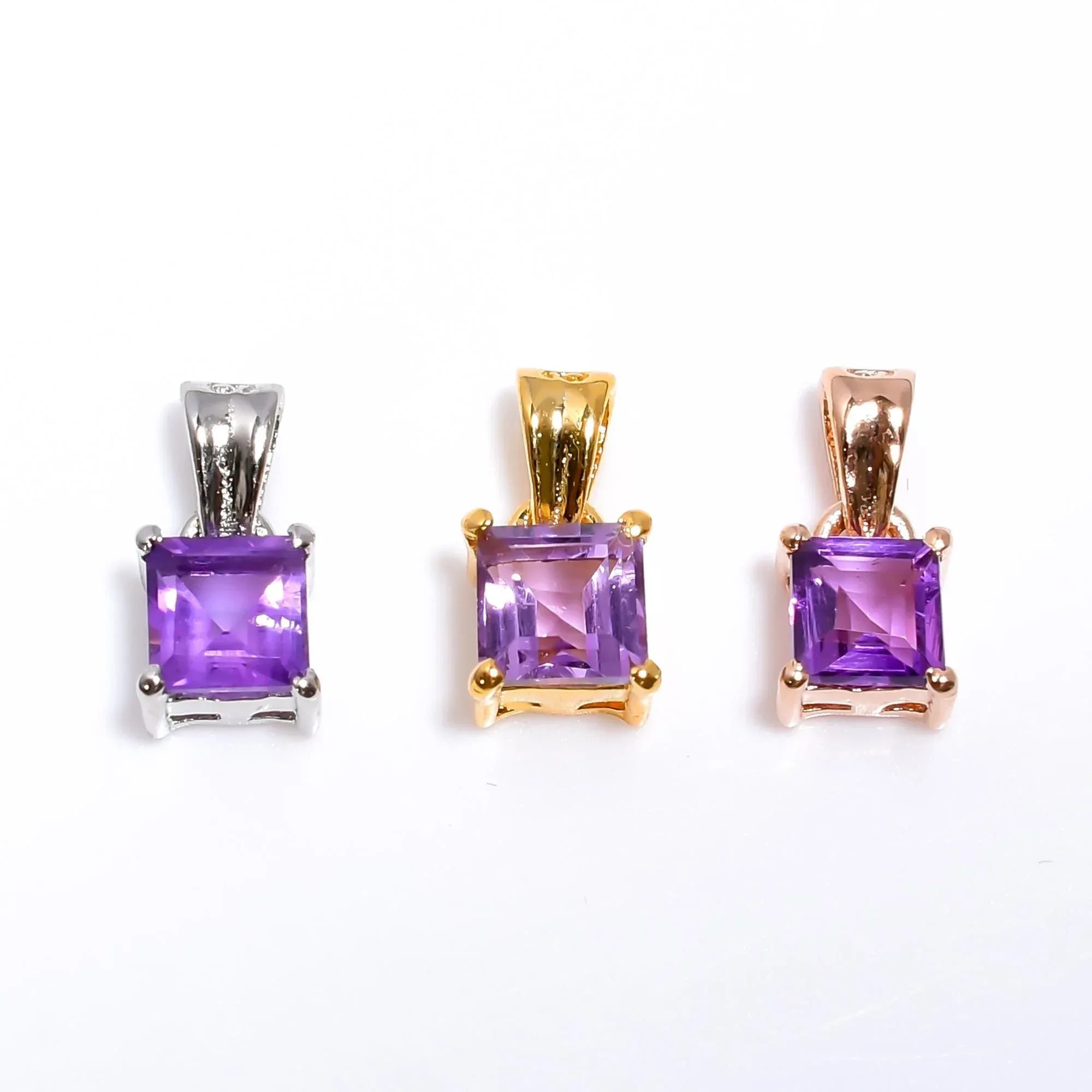 Amethyst Pendant: Square Gemstone, 925 Sterling Silver, February Birthstone Jewelry