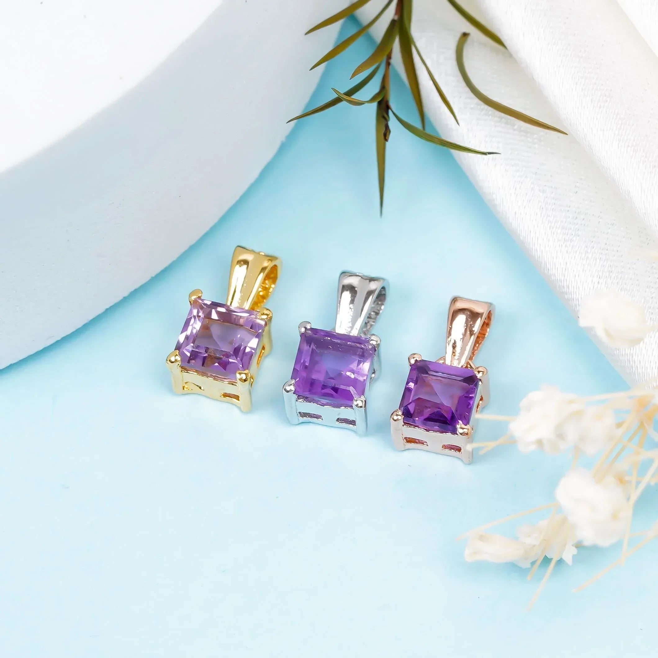 Amethyst Pendant: Square Gemstone, 925 Sterling Silver, February Birthstone Jewelry