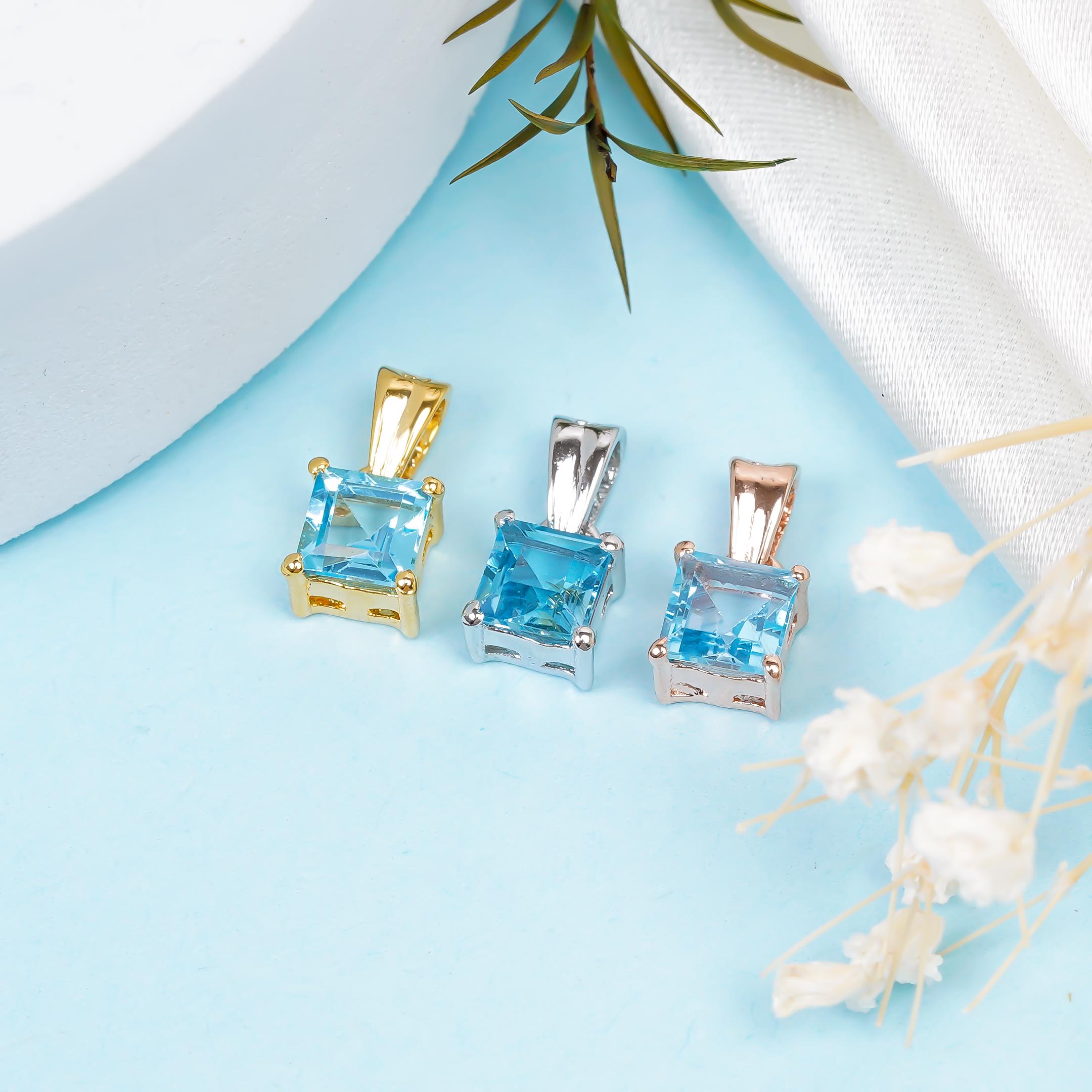 Swiss Blue Topaz Pendant: 925 Sterling Silver, Handmade Jewelry