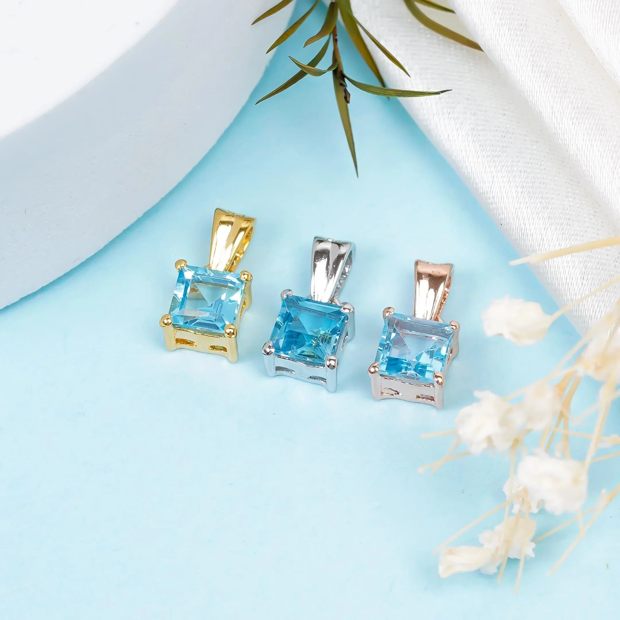 Swiss Blue Topaz Pendant: 925 Sterling Silver, Handmade Jewelry Jewelry