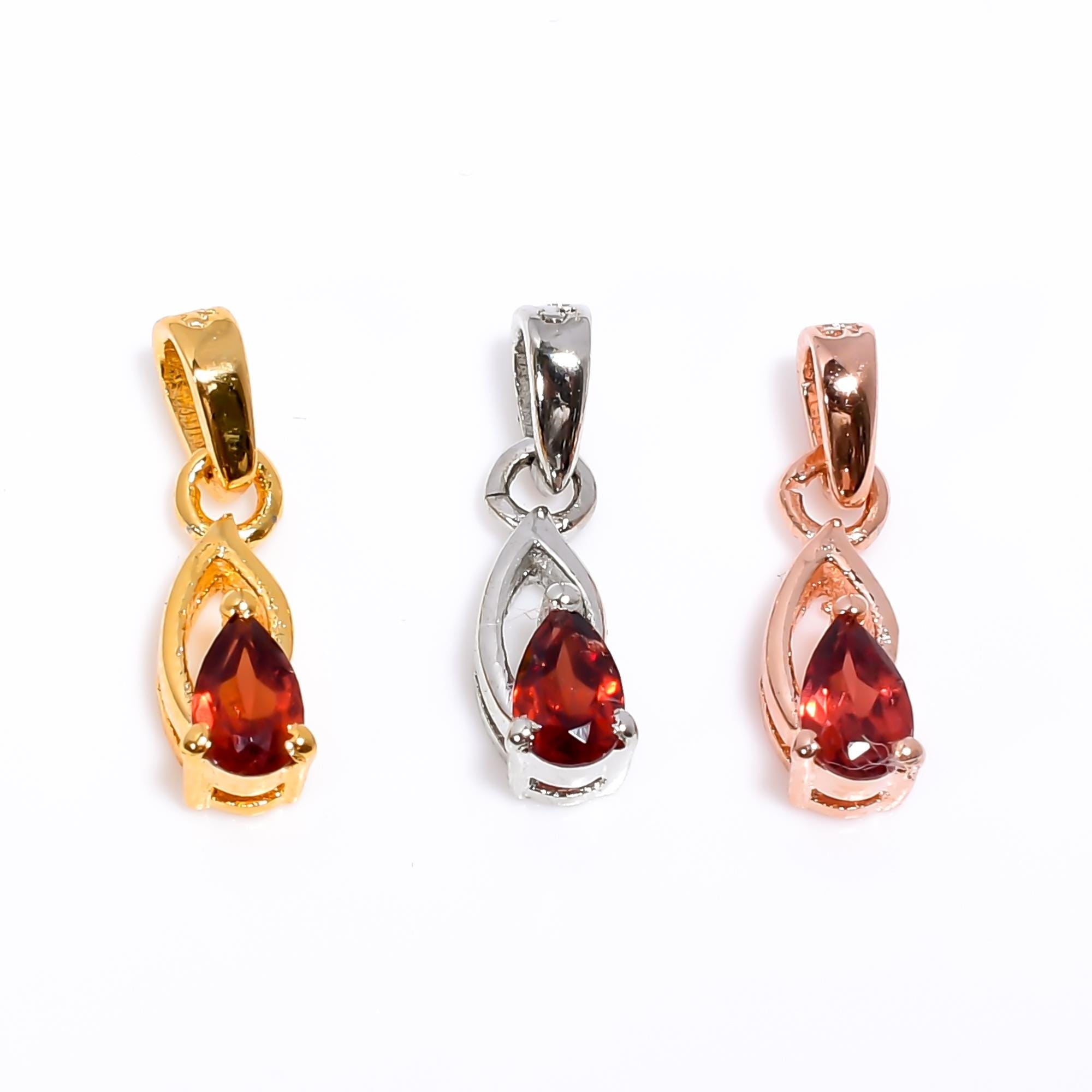 Garnet Pendant: Handmade 925 Sterling Silver Pear Gemstone (3x5mm)