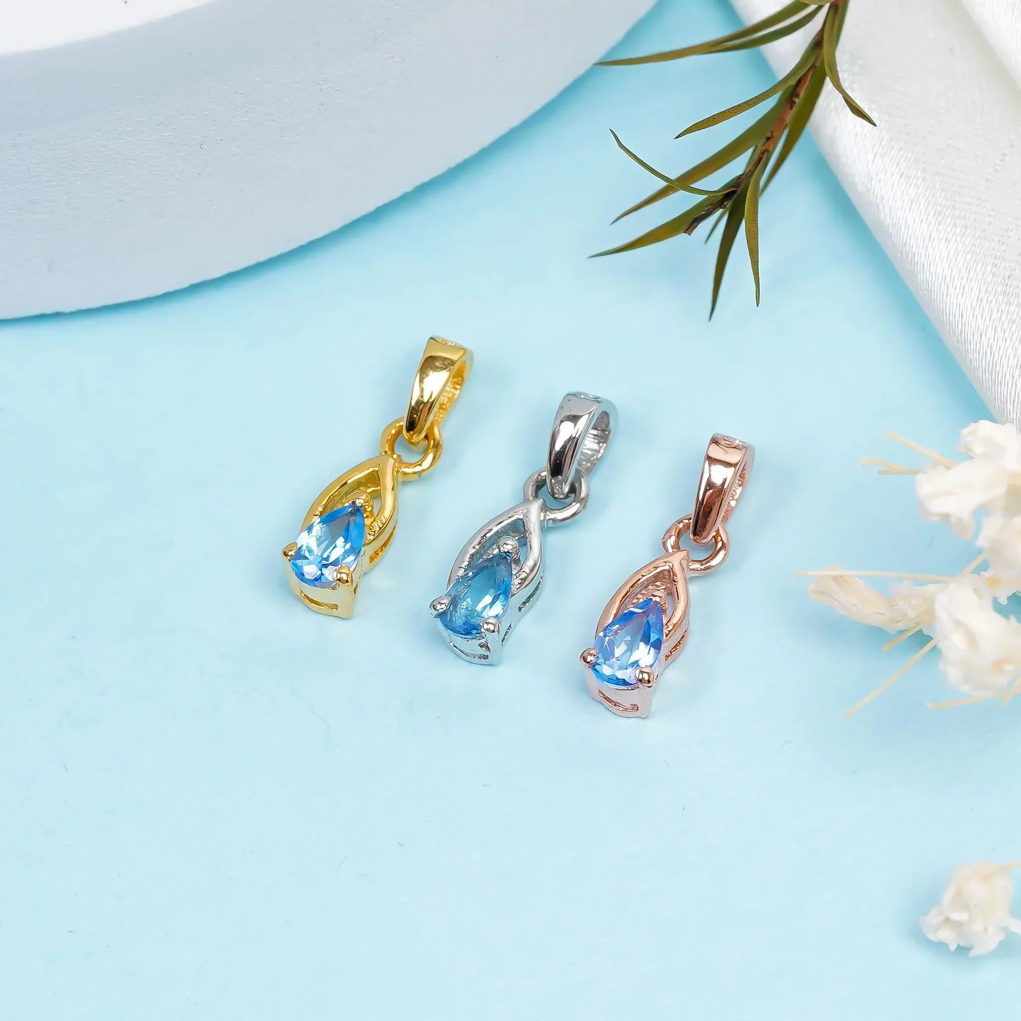 Pear Swiss Blue Topaz Pendant: 925 Sterling Silver, Handmade Jewelry