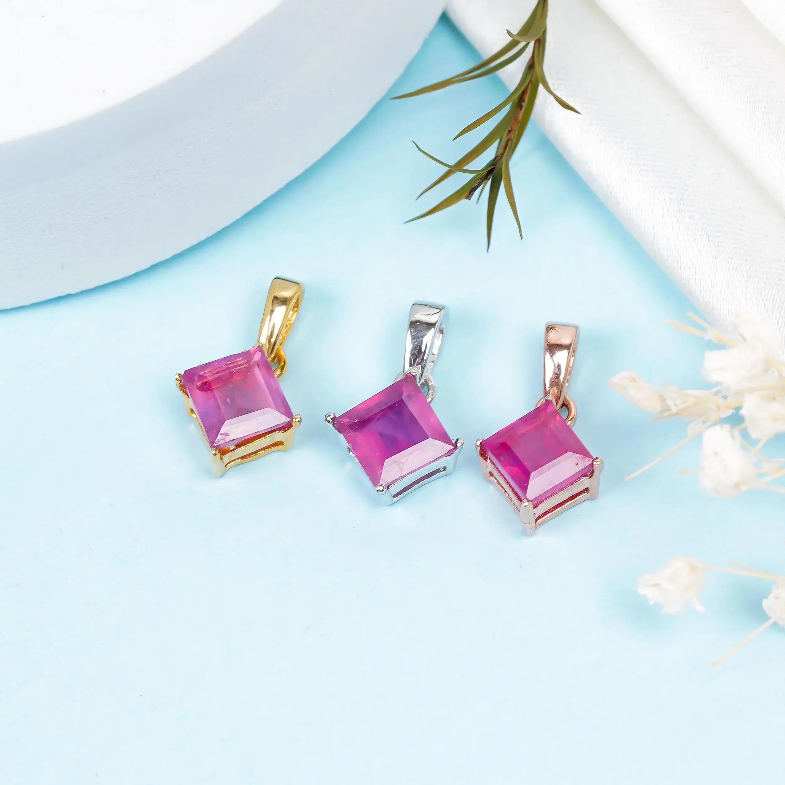 Natural Ruby Pendant: Vintage 925 Sterling Silver, 6mm Square Jewelry