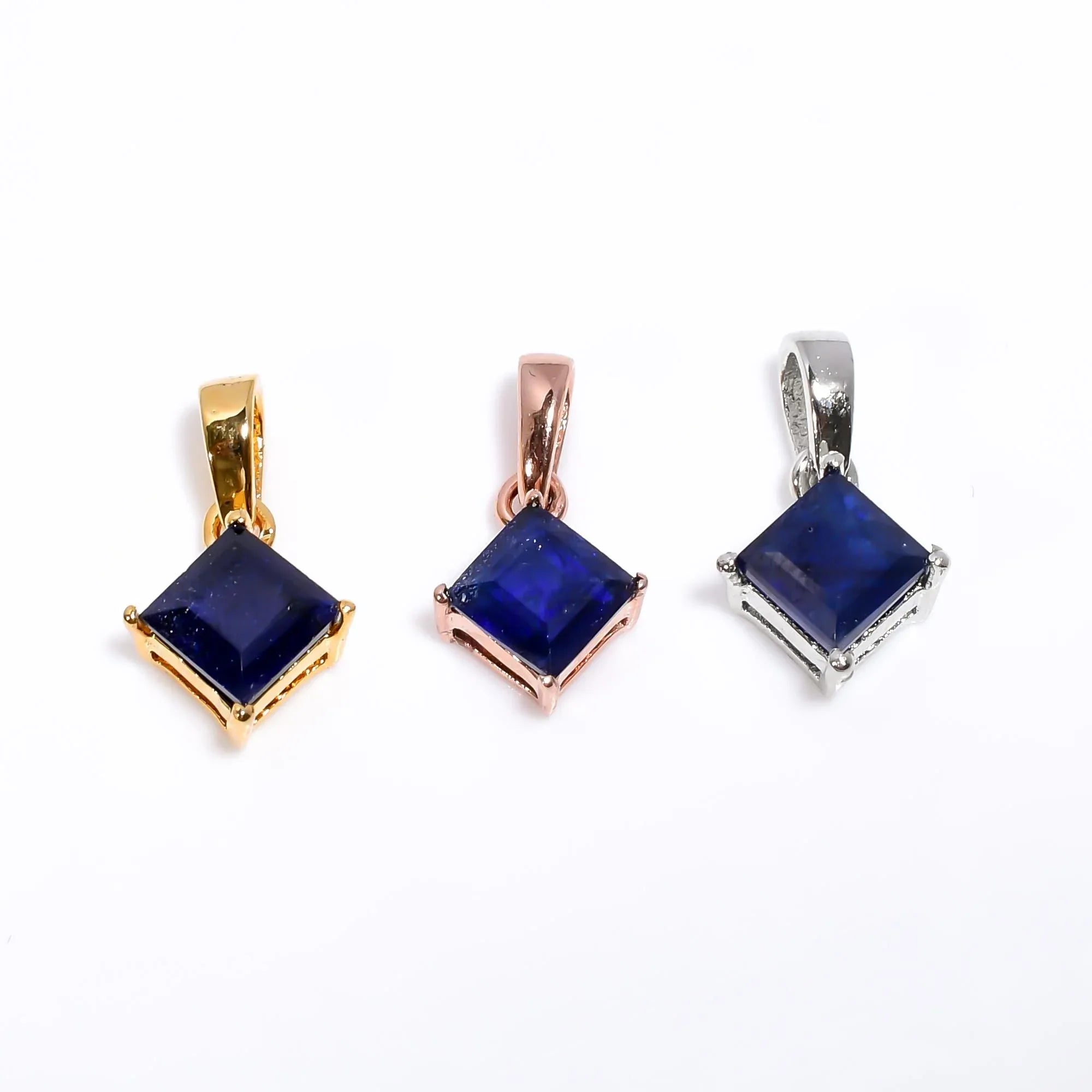 Blue Sapphire Pendant: Square Gemstone, 925 Sterling Silver, Handmade Jewelry - Himalya Quartz