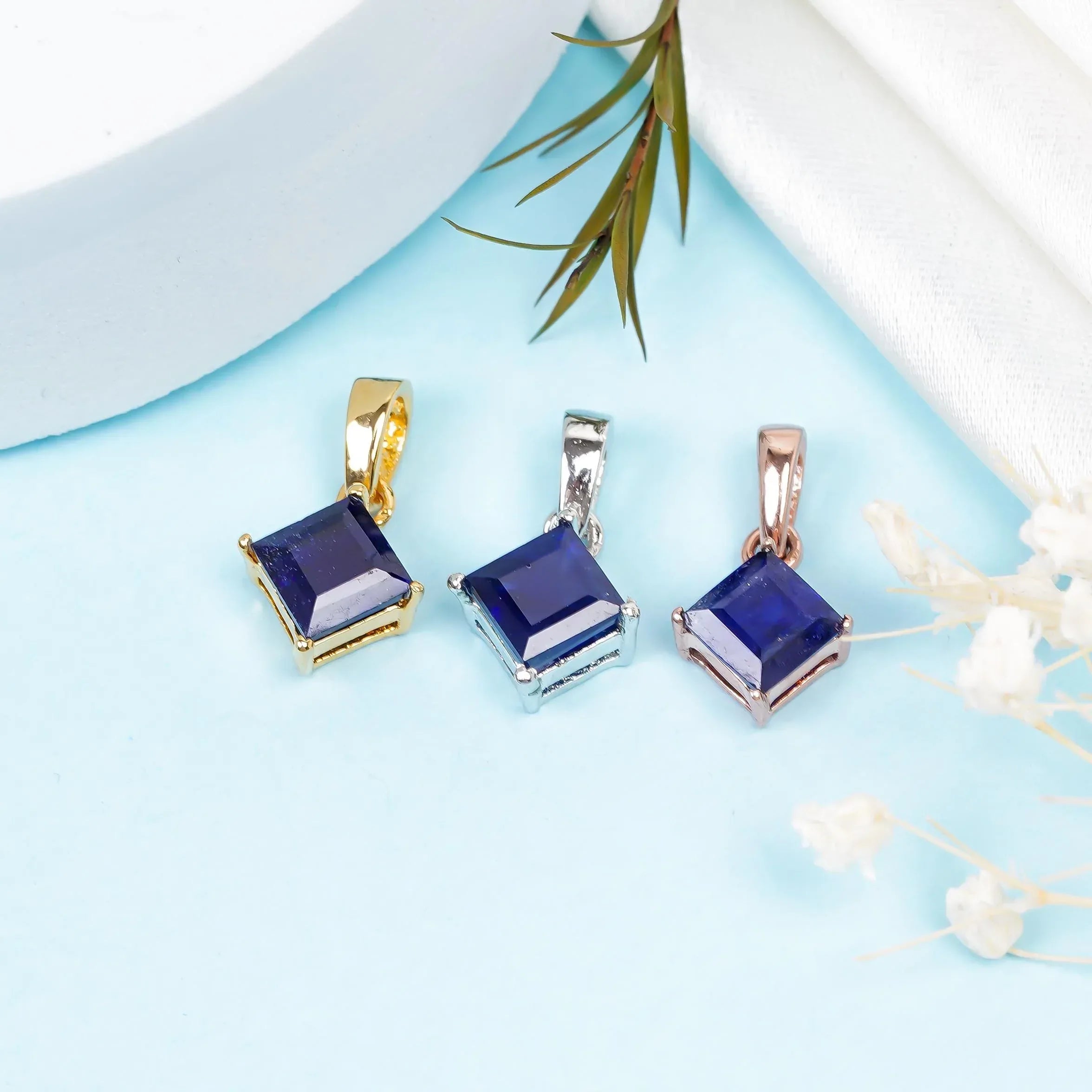 Blue Sapphire Pendant: Square Gemstone, 925 Sterling Silver, Handmade Jewelry Jewelry