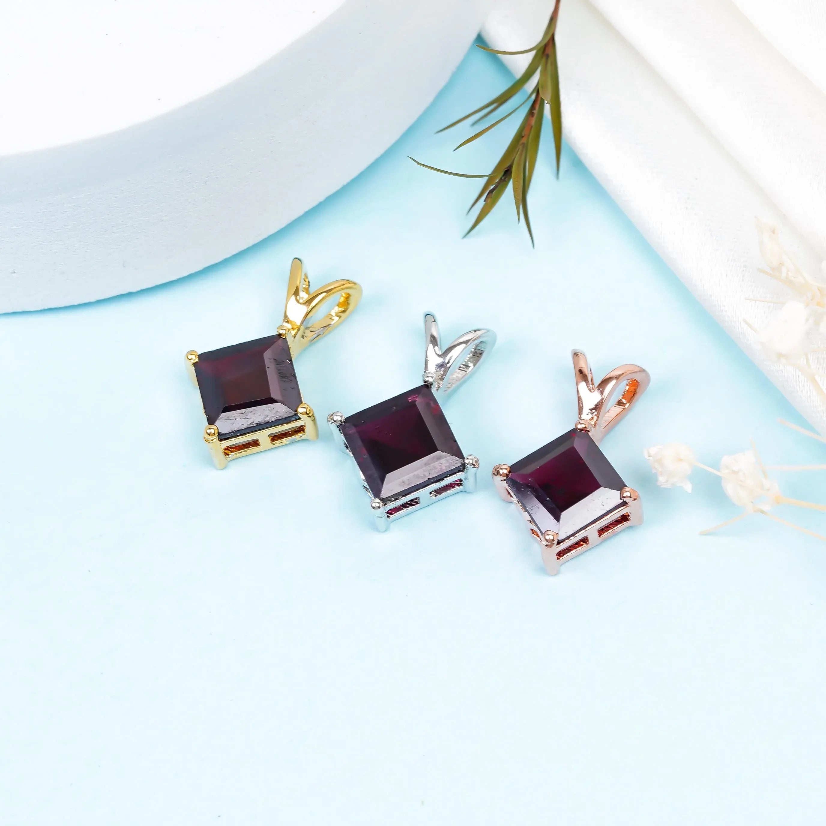 Rhodolite Garnet Pendant: 925 Sterling Silver, 8mm Square Bohemian Jewelry - Himalya Quartz