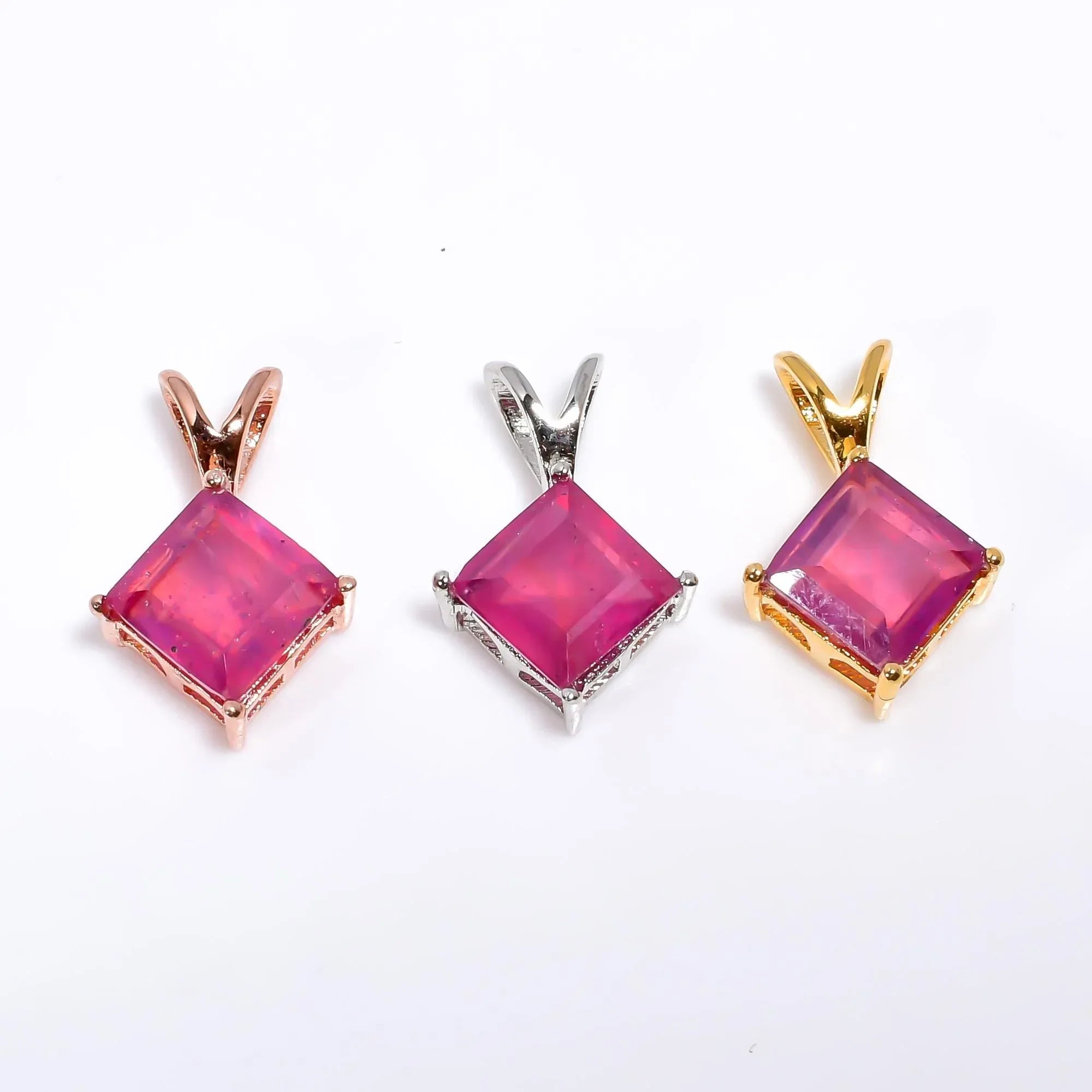 Faceted Ruby 925 Sterling Silver Pendant: Handmade Square Gemstone Jewelry
