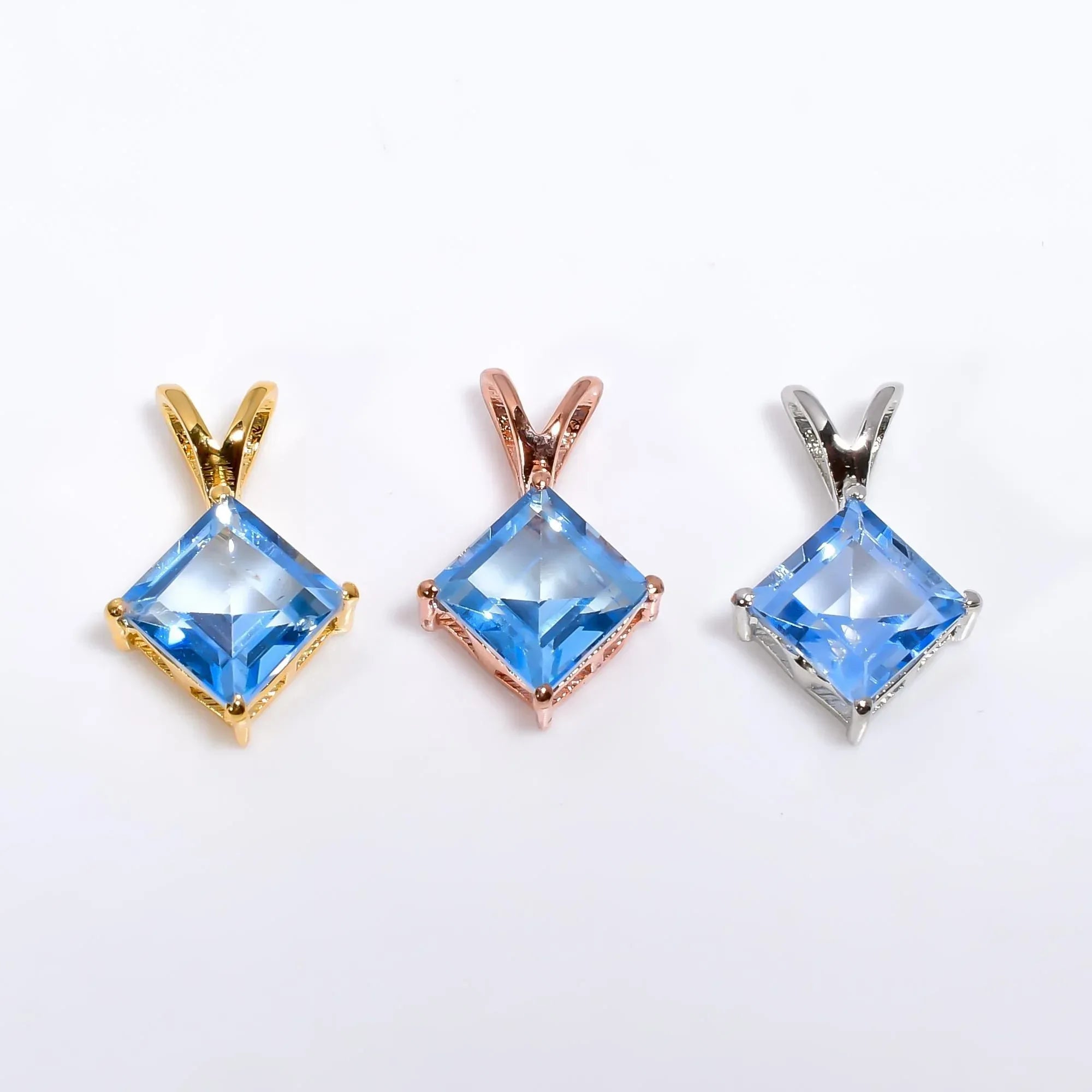 Sterling Silver Blue Topaz Pendant: Square Gemstone Jewelry Jewelry
