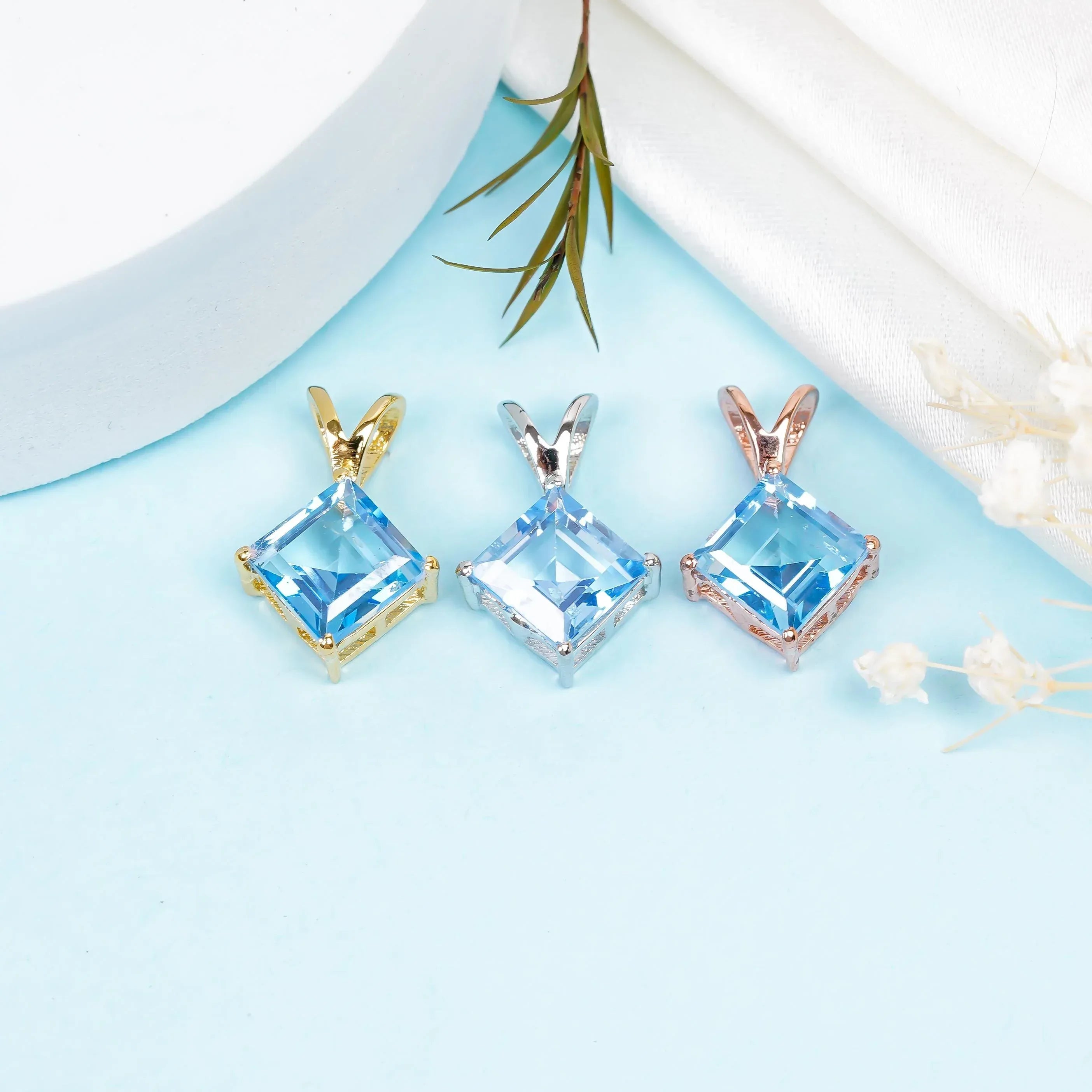 Sterling Silver Blue Topaz Pendant: Square Gemstone Jewelry Jewelry