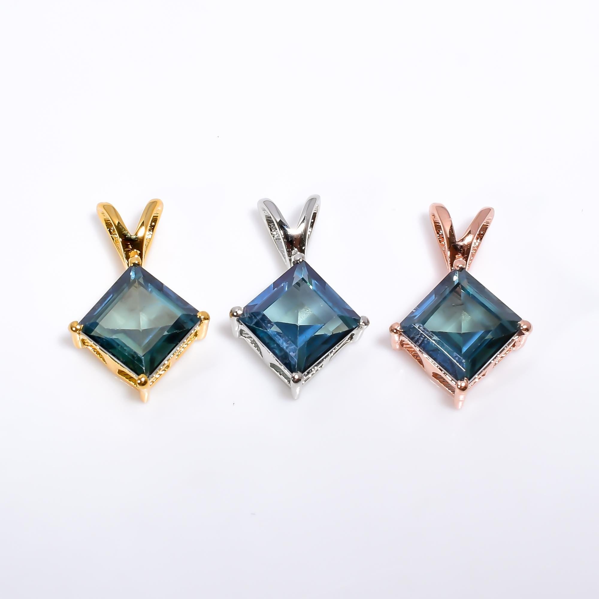 London Blue Topaz Pendant: 925 Solid Yellow Gold, December Birthstone