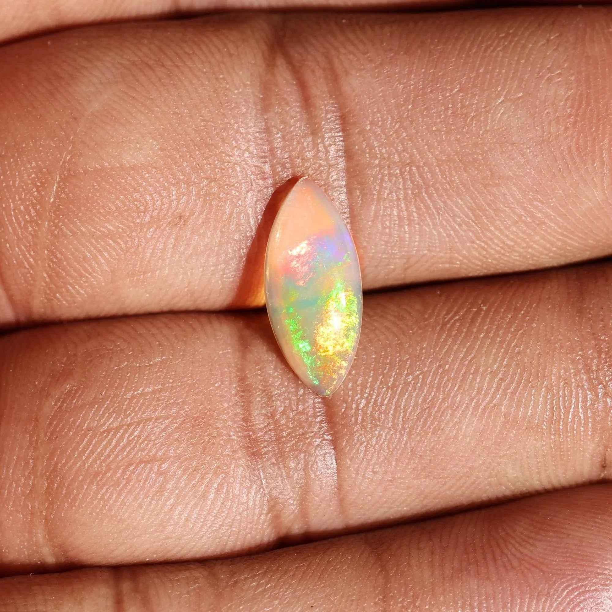 Ethiopian Opal Cabochon: White Marquise Fire Opal (1.35 Carat, 7x15mm) loose gemstones