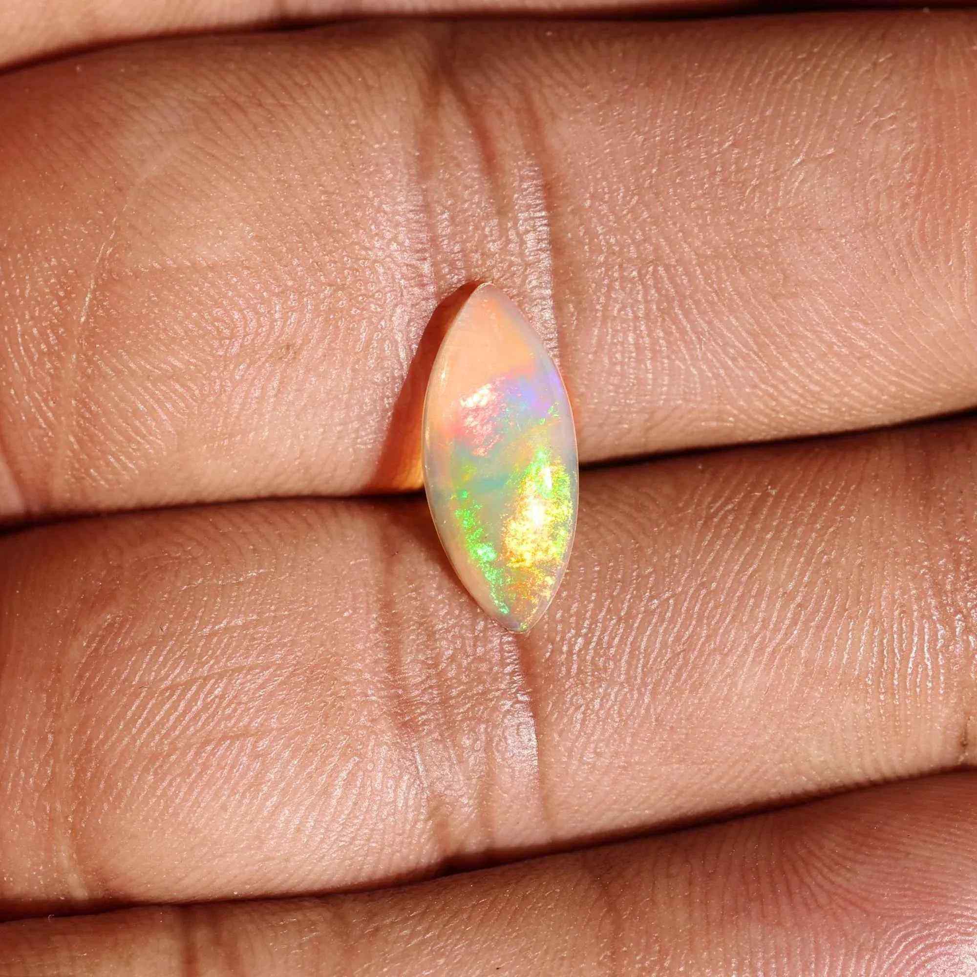 Ethiopian Opal Cabochon: White Marquise Fire Opal (1.35 Carat, 7x15mm) Loose Gemstones