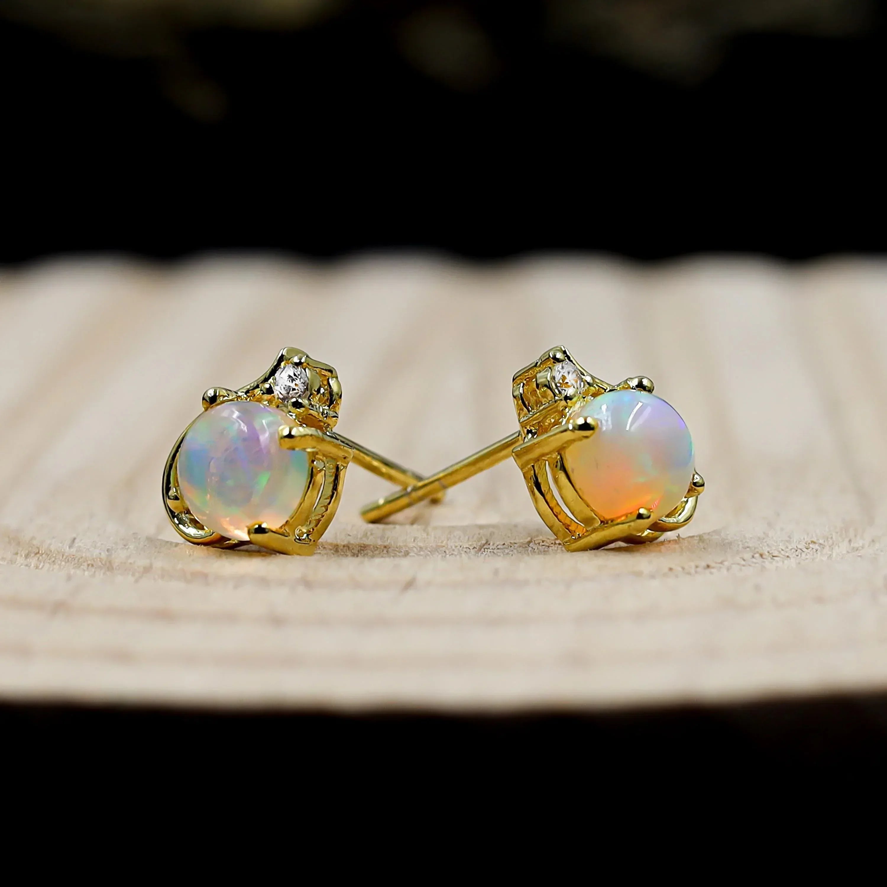 Ethiopian Opal Stud Earrings: Sterling Silver, October Birthstone